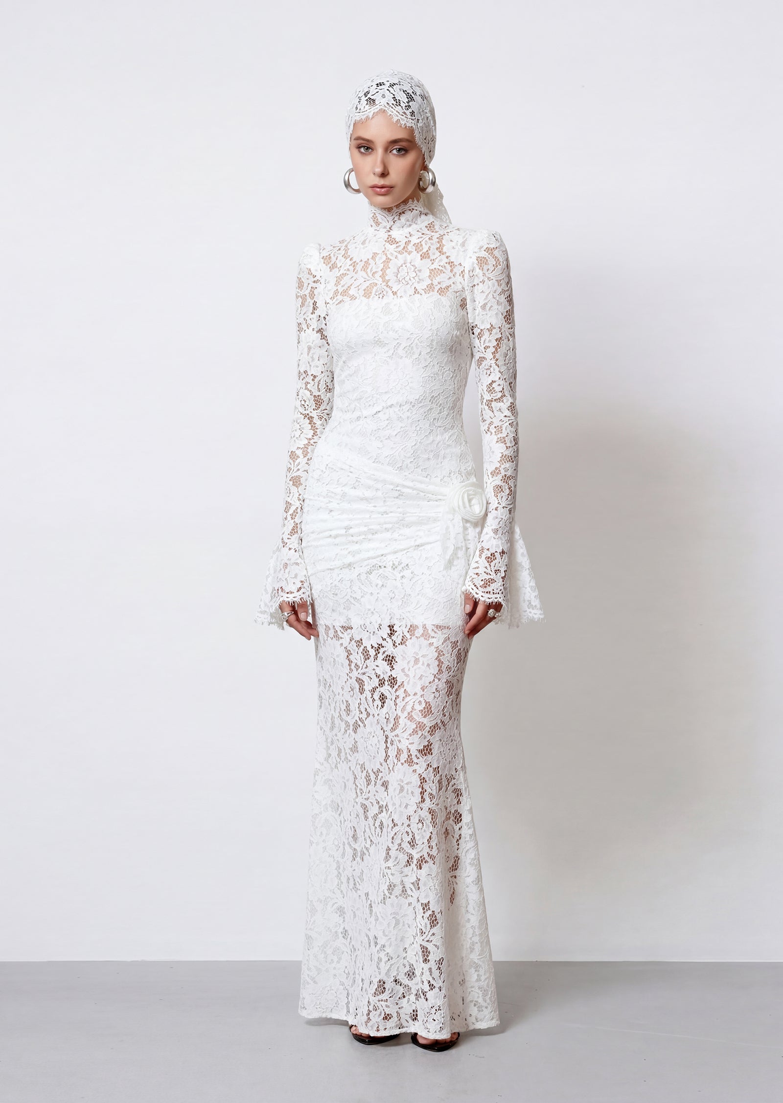 Midikleid in A-Linie mit Blumenmuster und Laternenärmeln