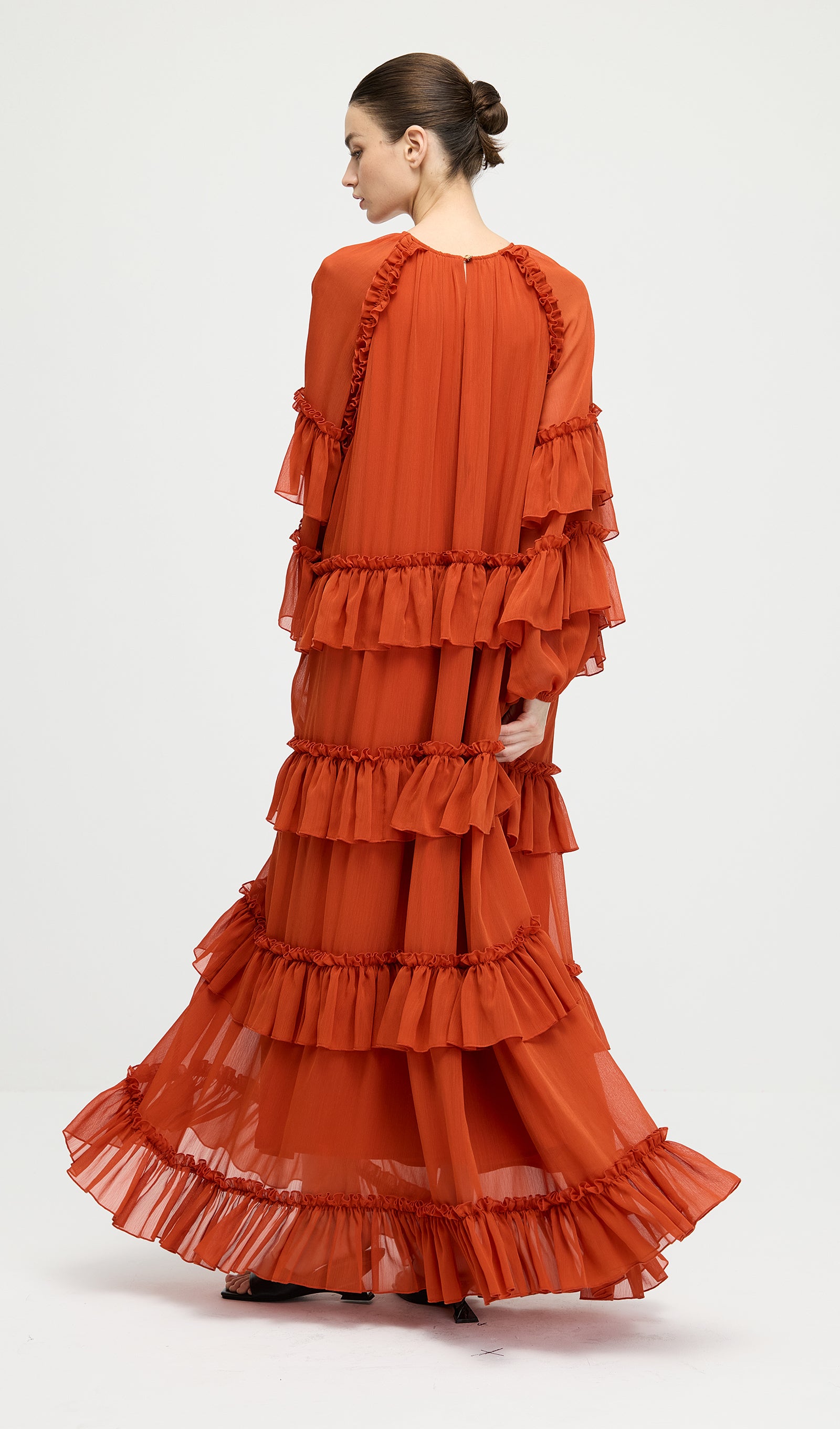 Midikleid in A-Linie mit Blumenmuster und Laternenärmeln
