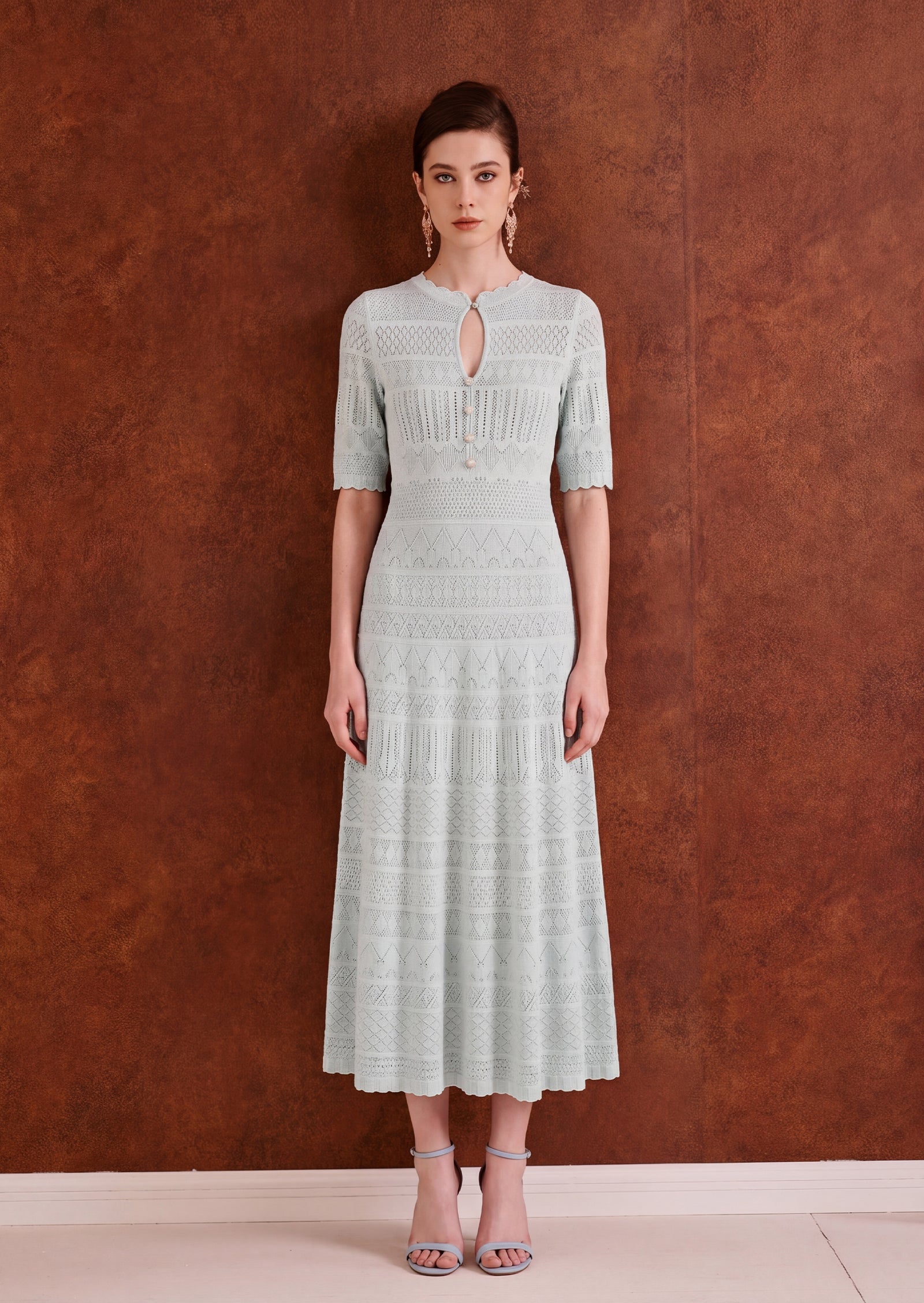 Lipsy Crochet Fit and Flare Midi Dress In Green