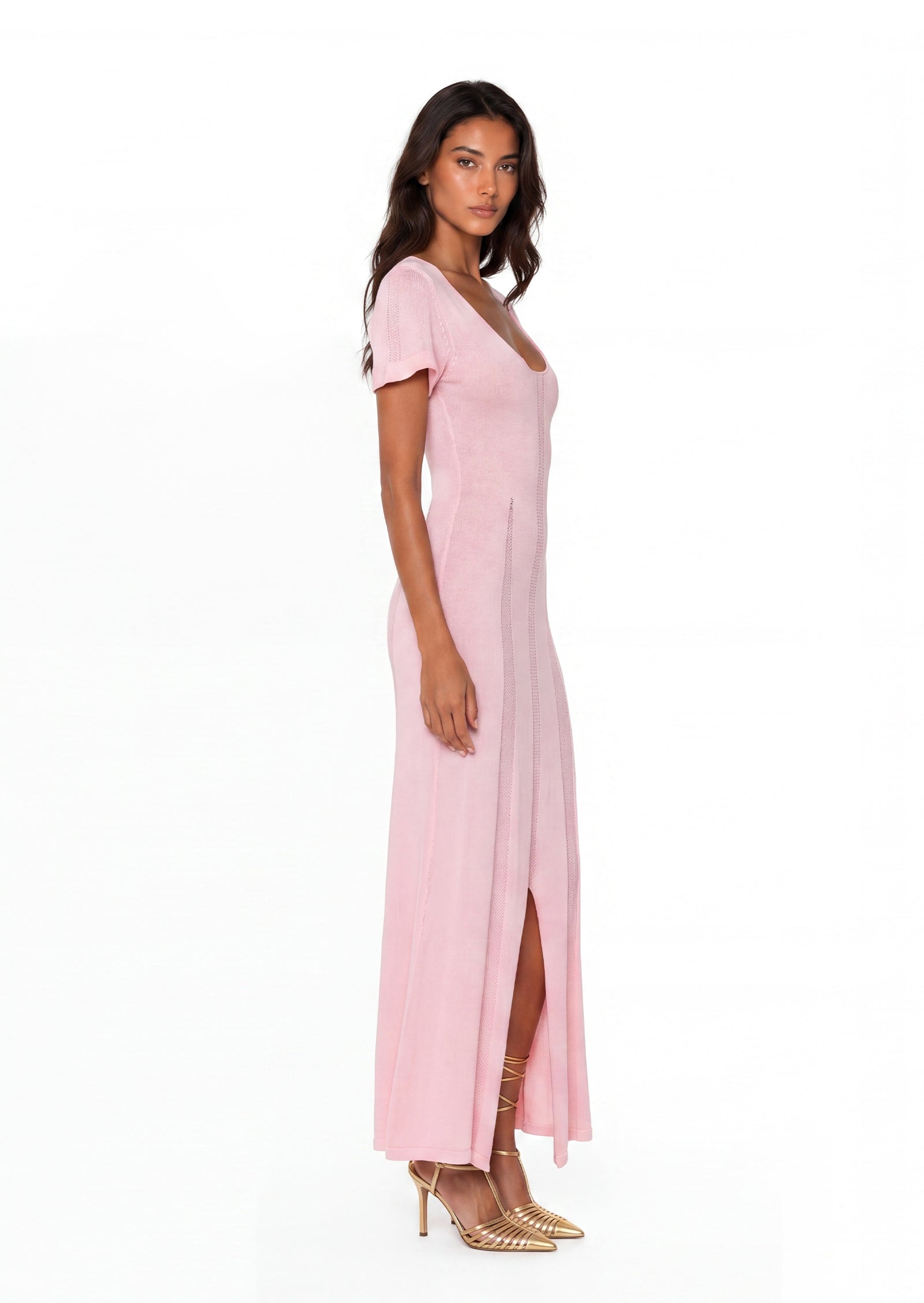 Brielle Ribbed Knit Maxi Dress In Pink