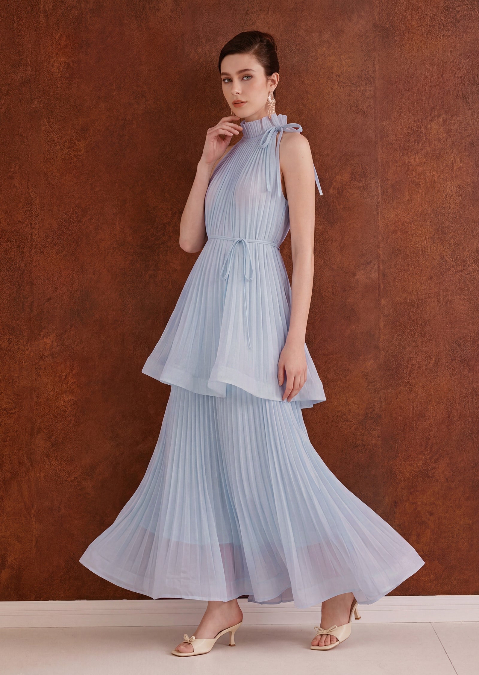 Midikleid in A-Linie mit Blumenmuster und Laternenärmeln