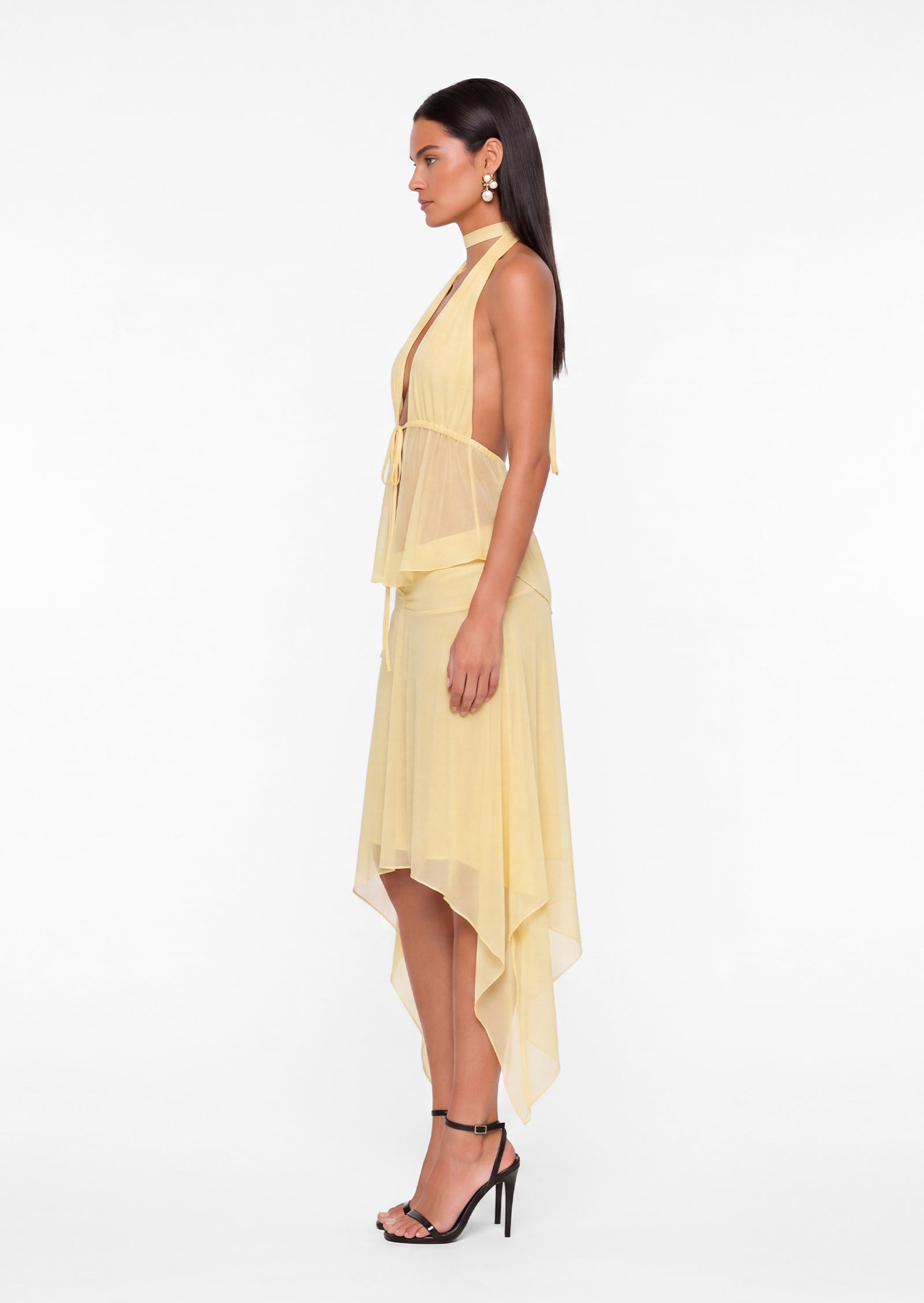 Evaleine Sheer Tulle Two Piece Set In Yellow