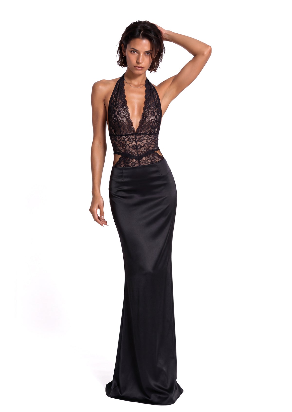 Yoshiaki Halter Neck Lace Maxi Dress