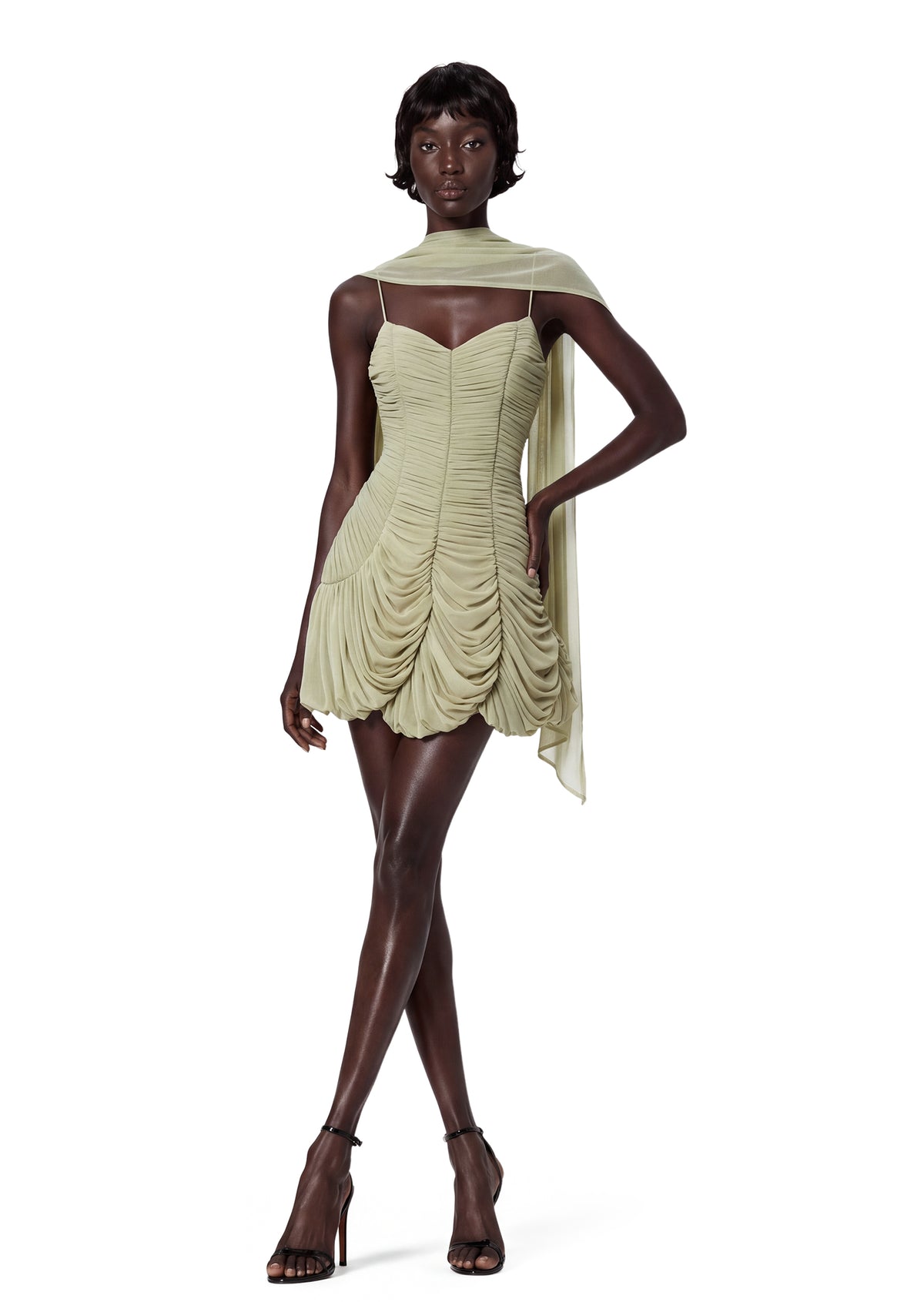 Midikleid in A-Linie mit Blumenmuster und Laternenärmeln