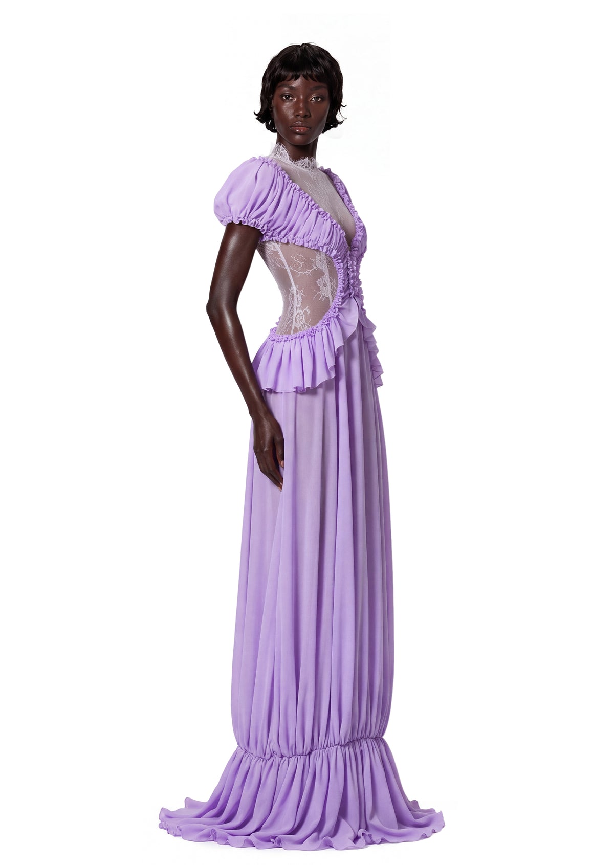 Midikleid in A-Linie mit Blumenmuster und Laternenärmeln