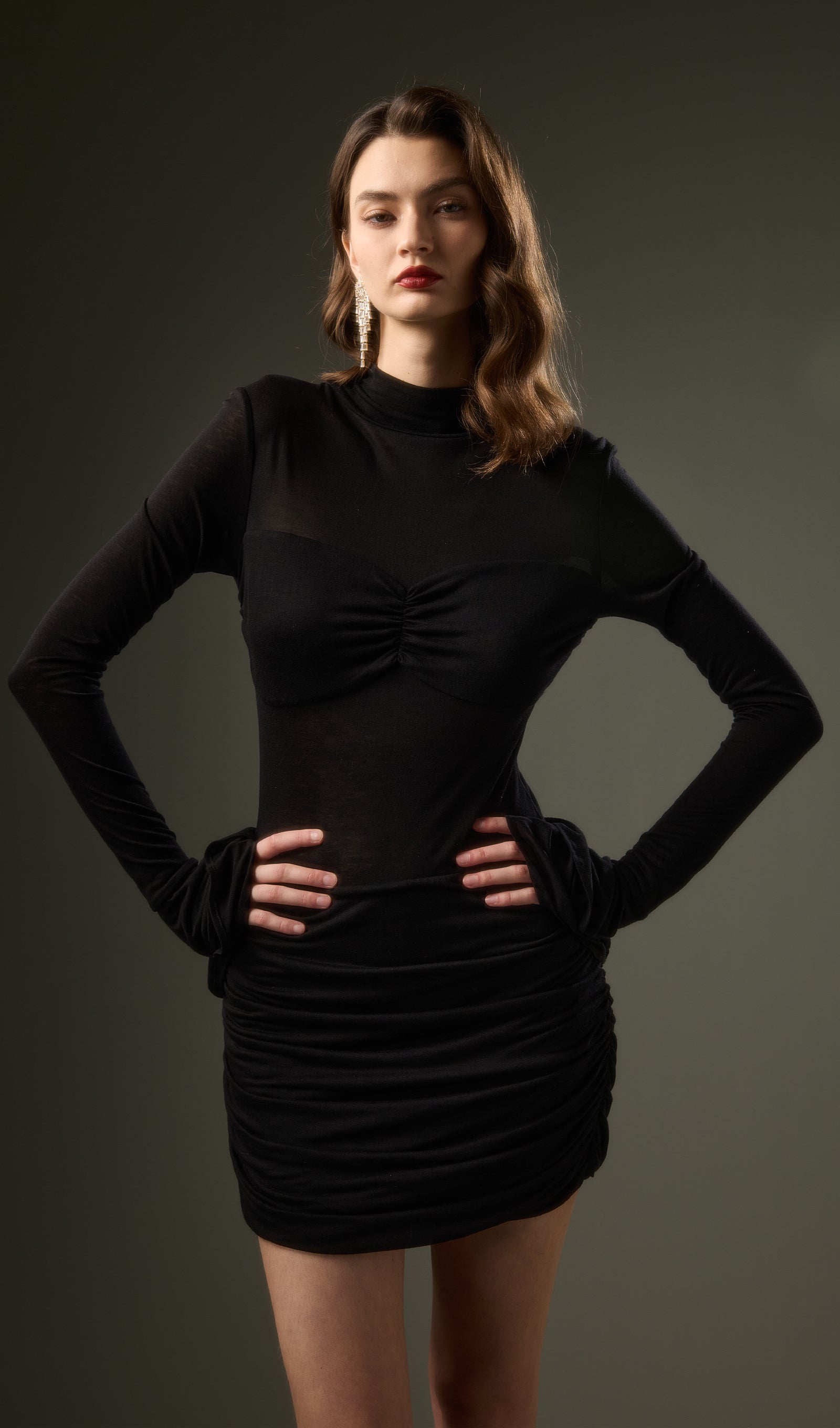 Midikleid in A-Linie mit Blumenmuster und Laternenärmeln