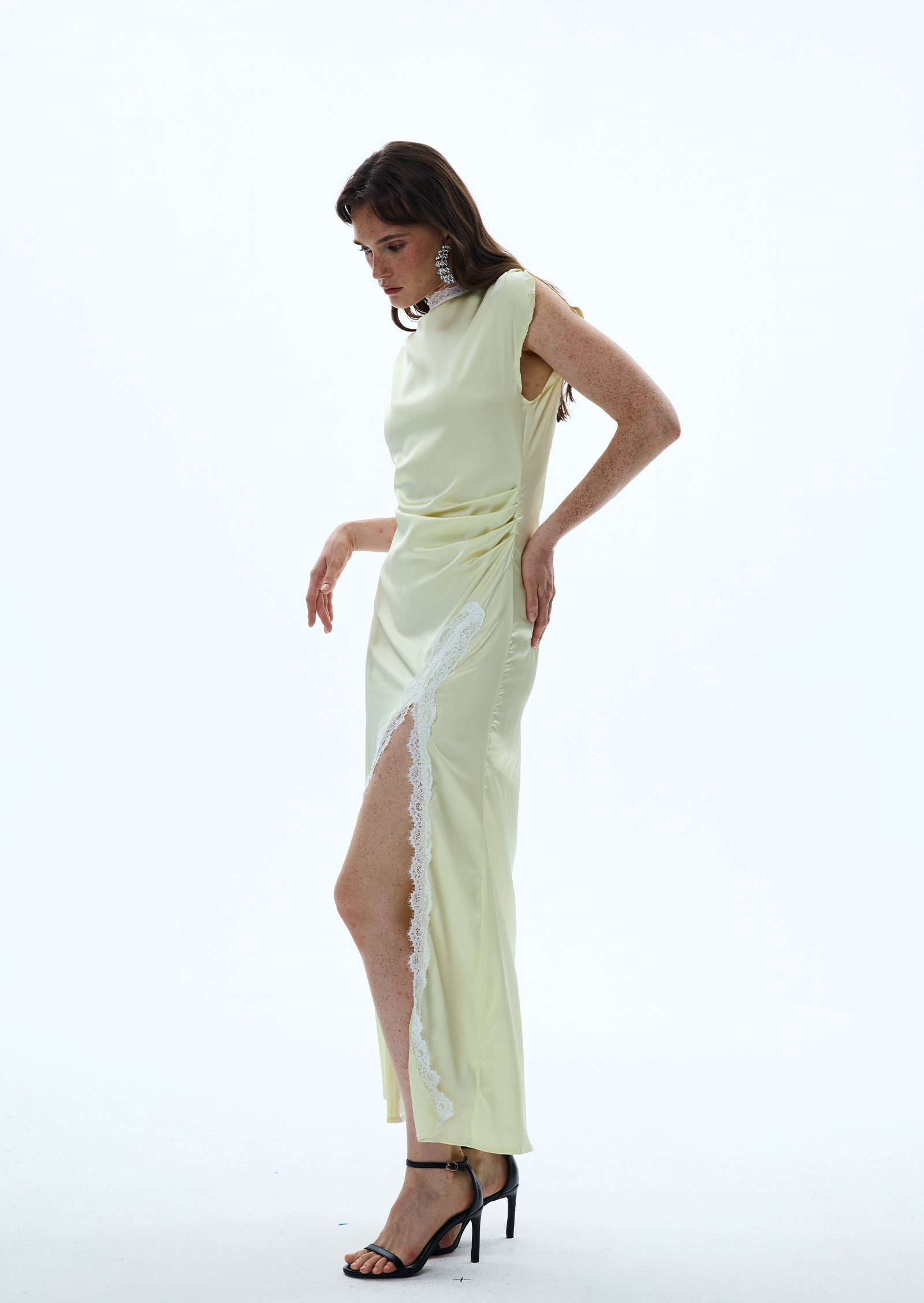 Lotta Satin Lace-Trim Maxi Dress