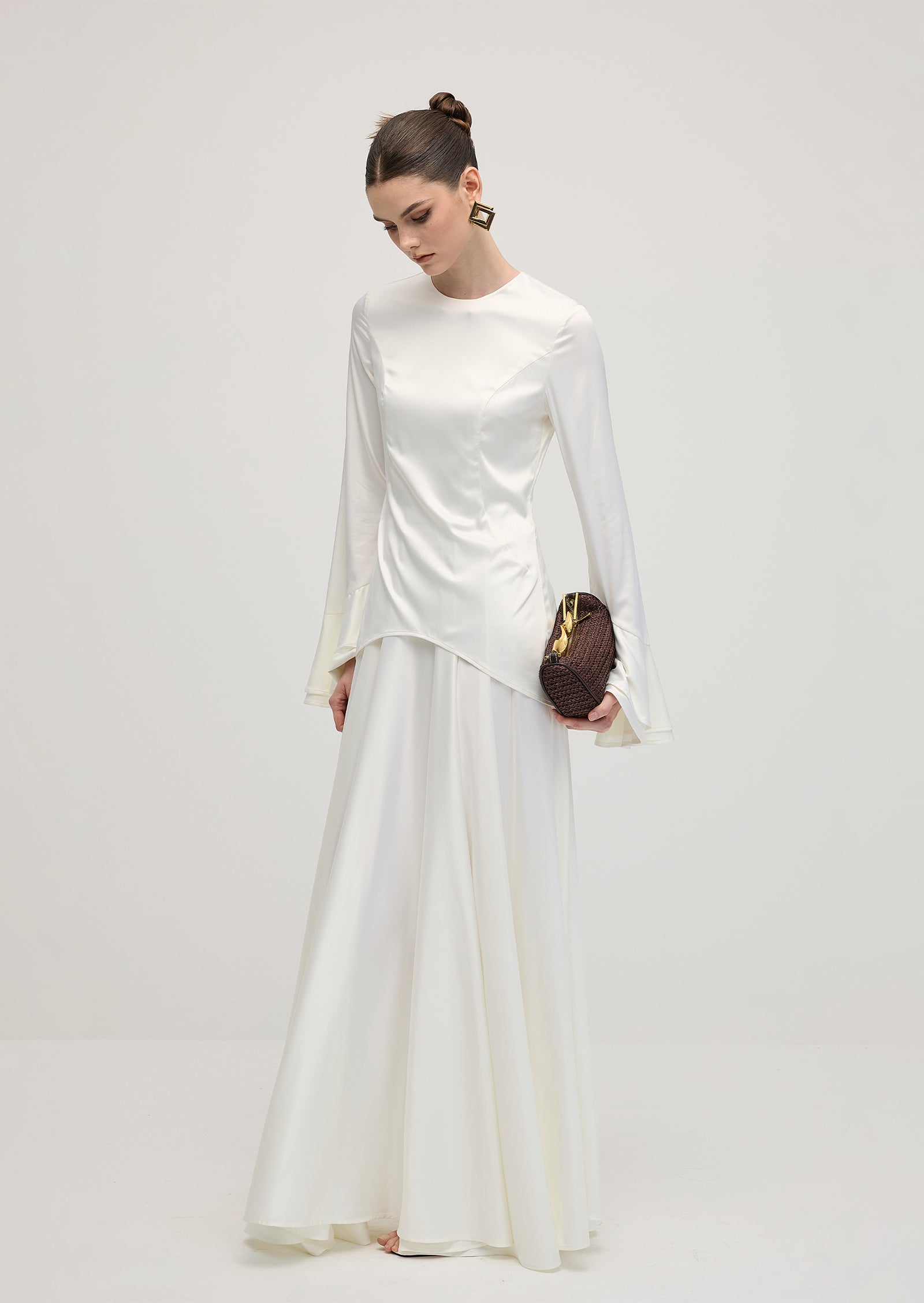 Midikleid in A-Linie mit Blumenmuster und Laternenärmeln