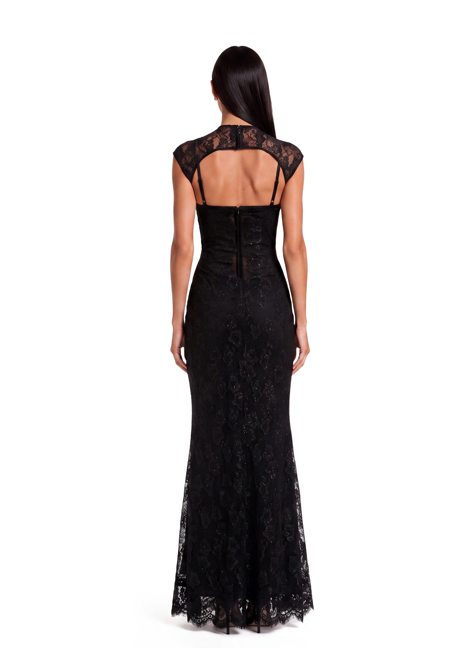 Leehu Lace Sheer Maxi Dress In Black