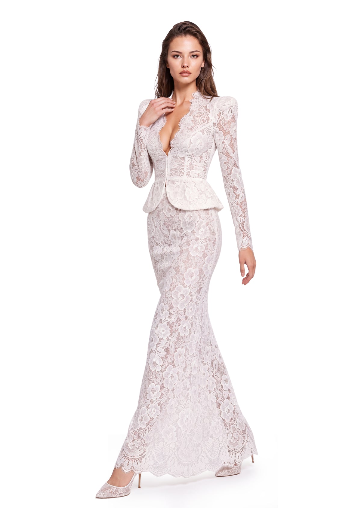 Yarisel Short Sleeved Top & Skirt Lace Set