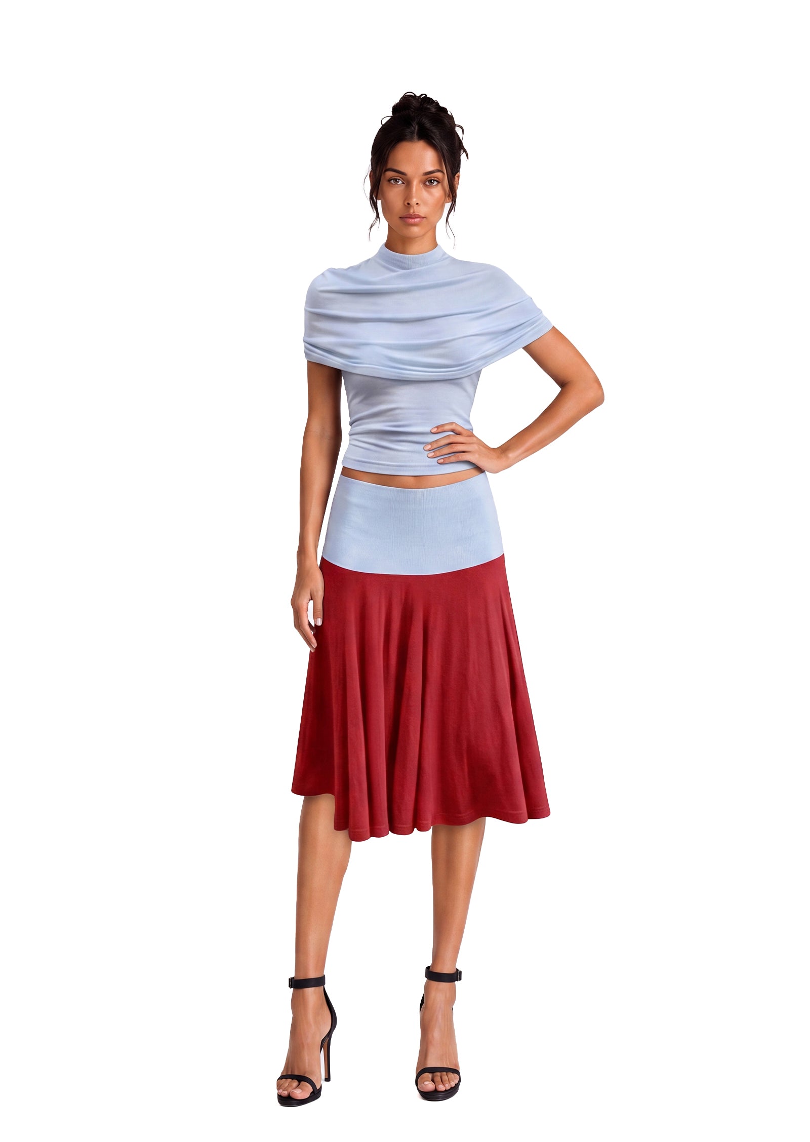 Midikleid in A-Linie mit Blumenmuster und Laternenärmeln