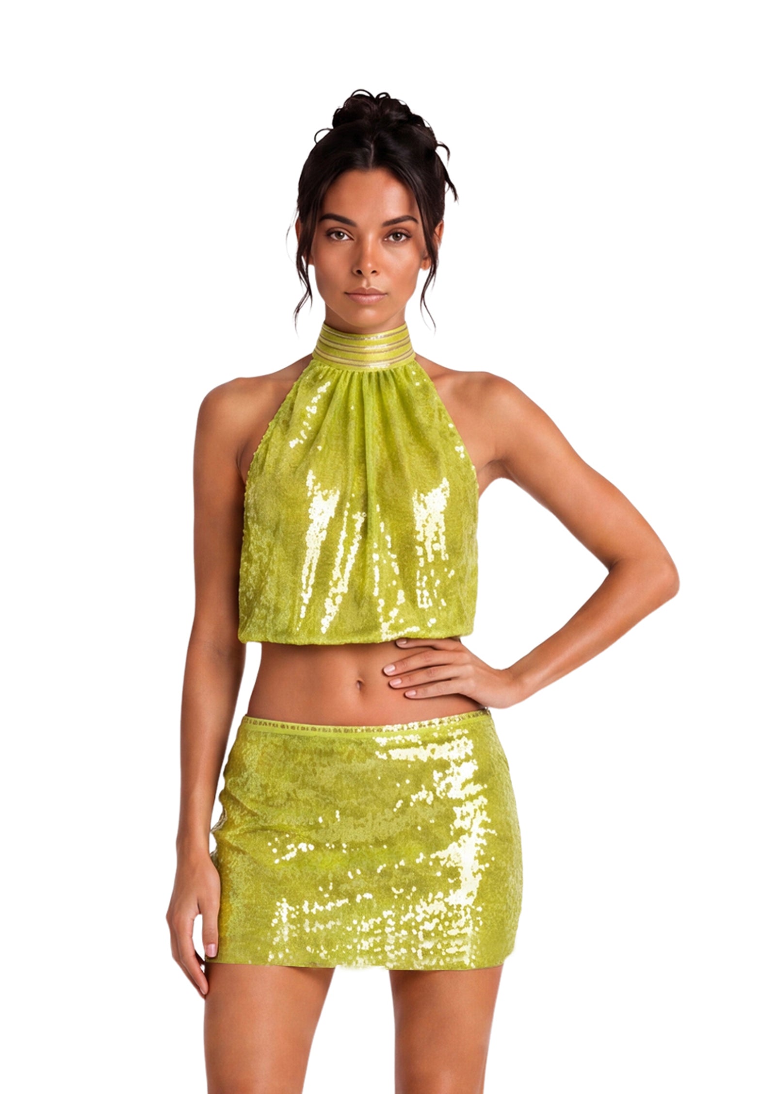 Pacari Sequined Halter Top & Mini Skirt Set