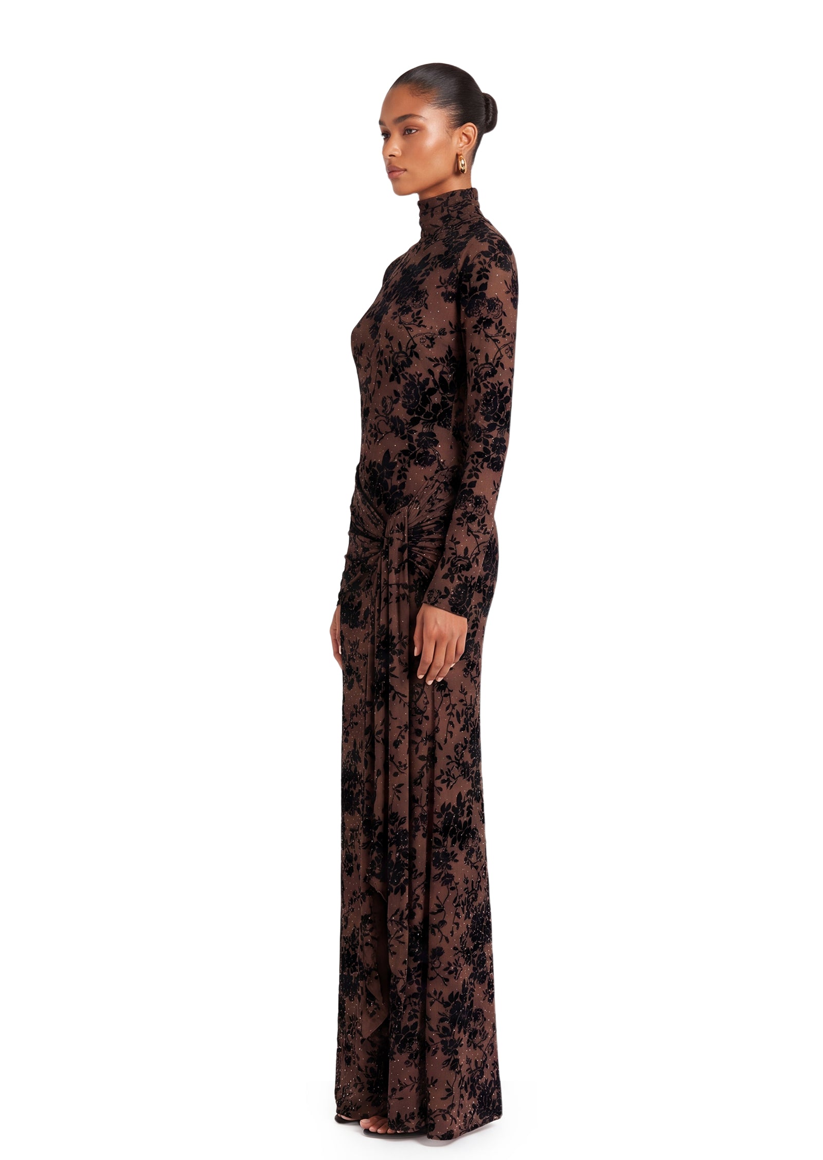 Midikleid in A-Linie mit Blumenmuster und Laternenärmeln