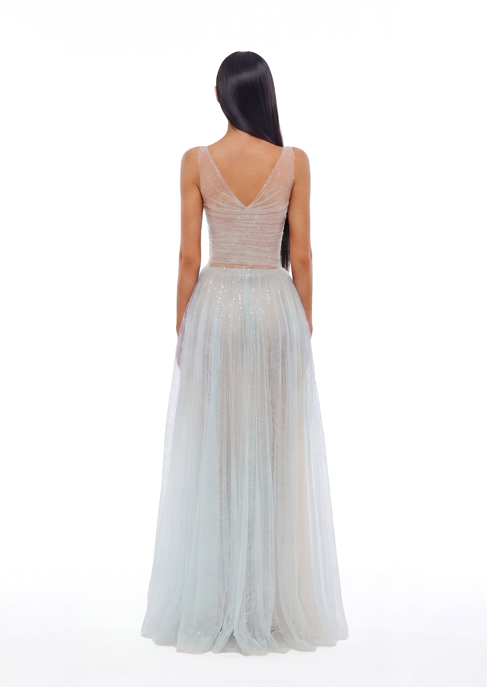 Bailey Sequin Tulle Maxi Dress With Lace