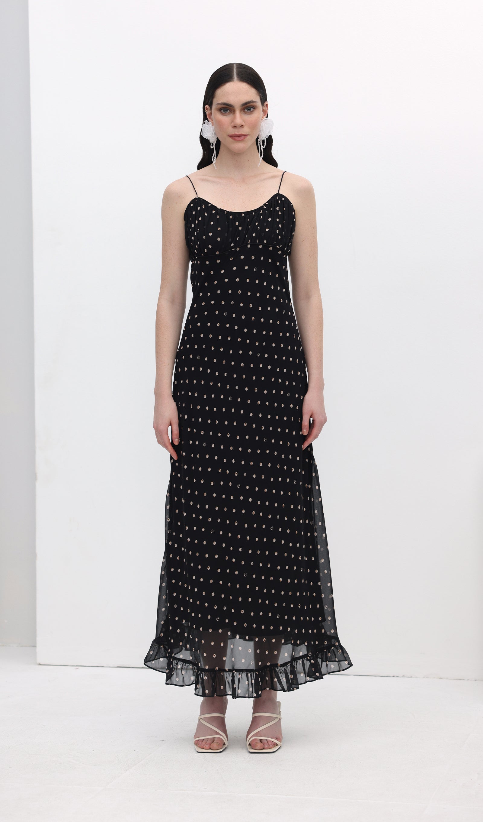 Midikleid in A-Linie mit Blumenmuster und Laternenärmeln