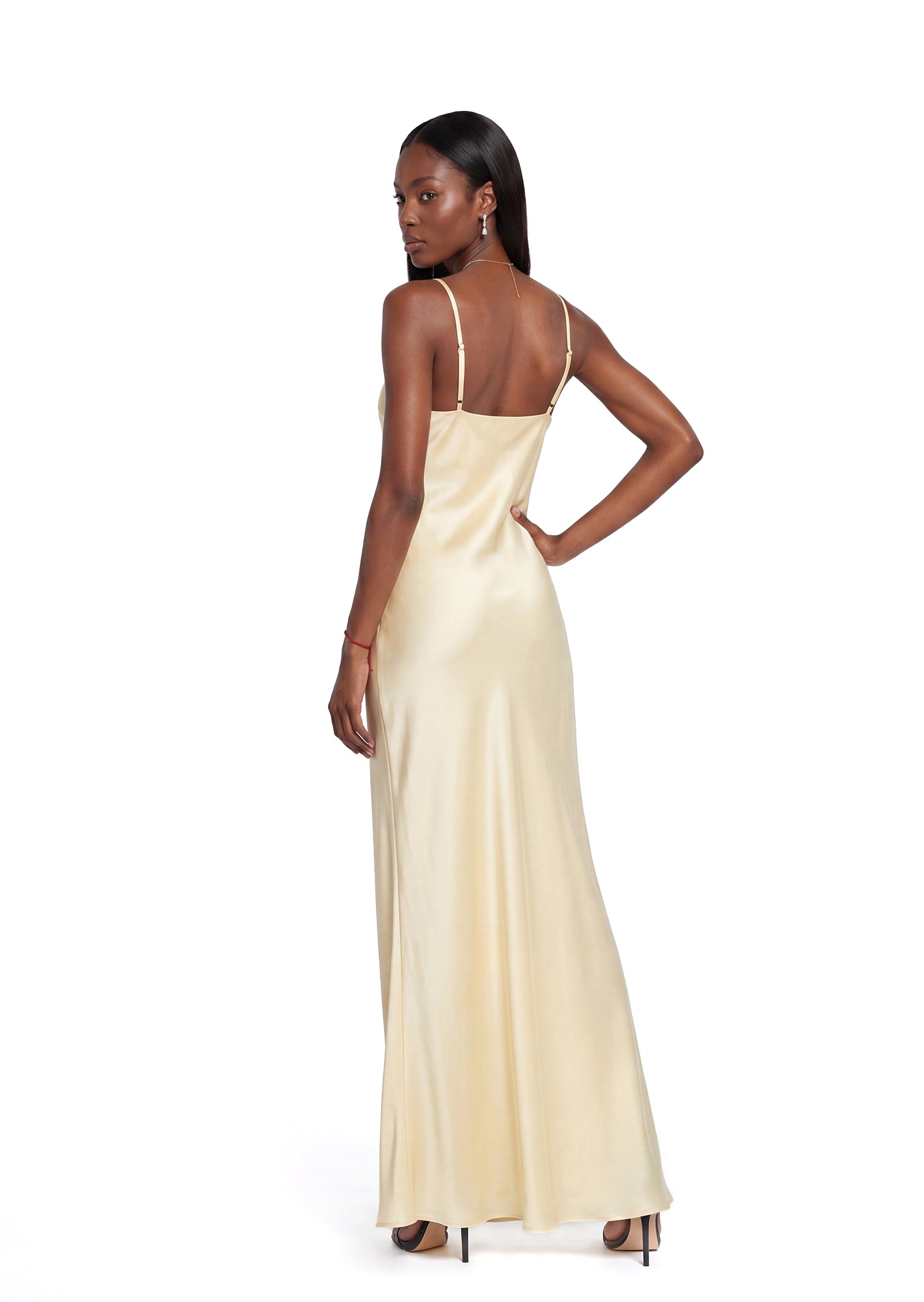 Vagn Deep V Neck Satin Maxi Dress With Lace
