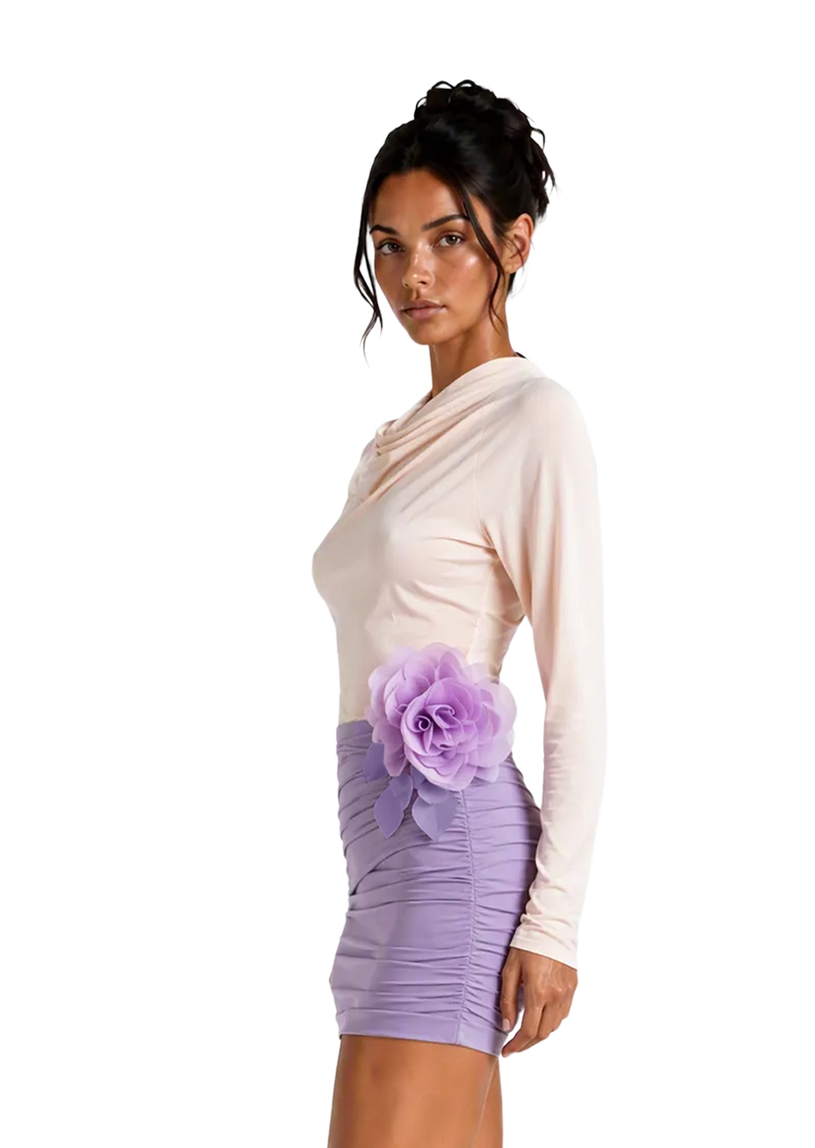 Midikleid in A-Linie mit Blumenmuster und Laternenärmeln