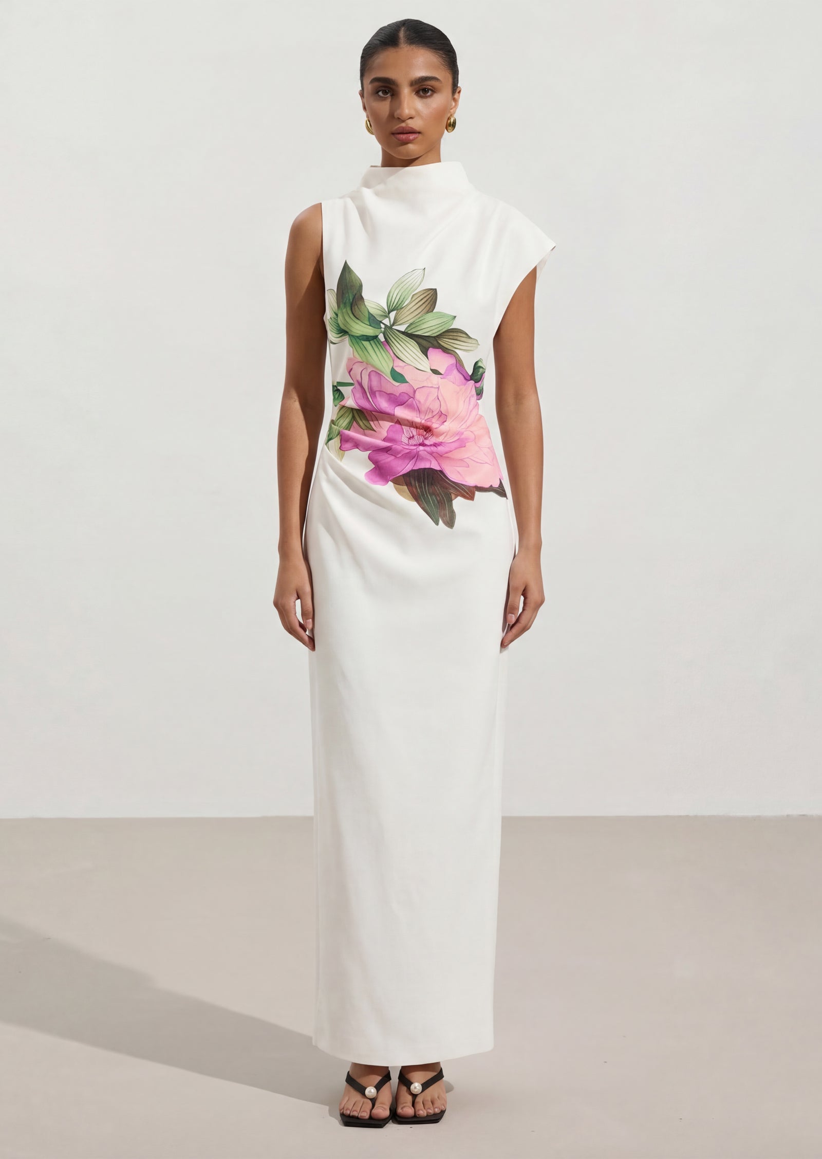 Midikleid in A-Linie mit Blumenmuster und Laternenärmeln