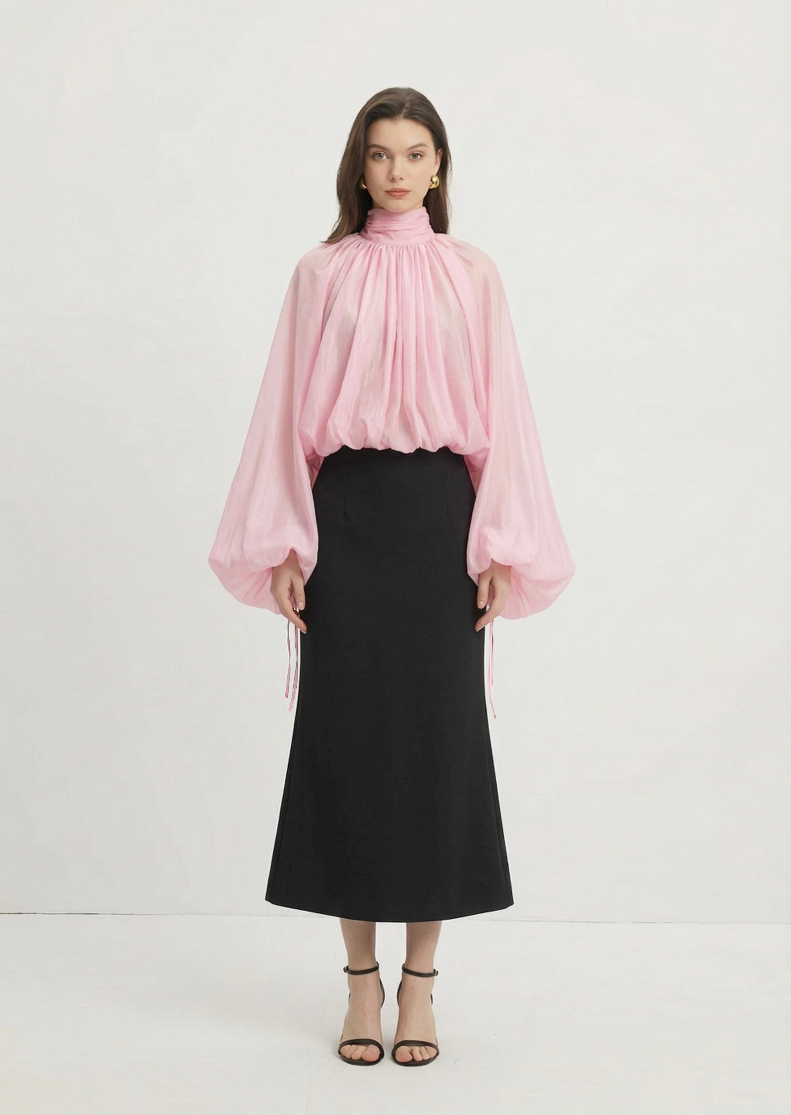 Midikleid in A-Linie mit Blumenmuster und Laternenärmeln