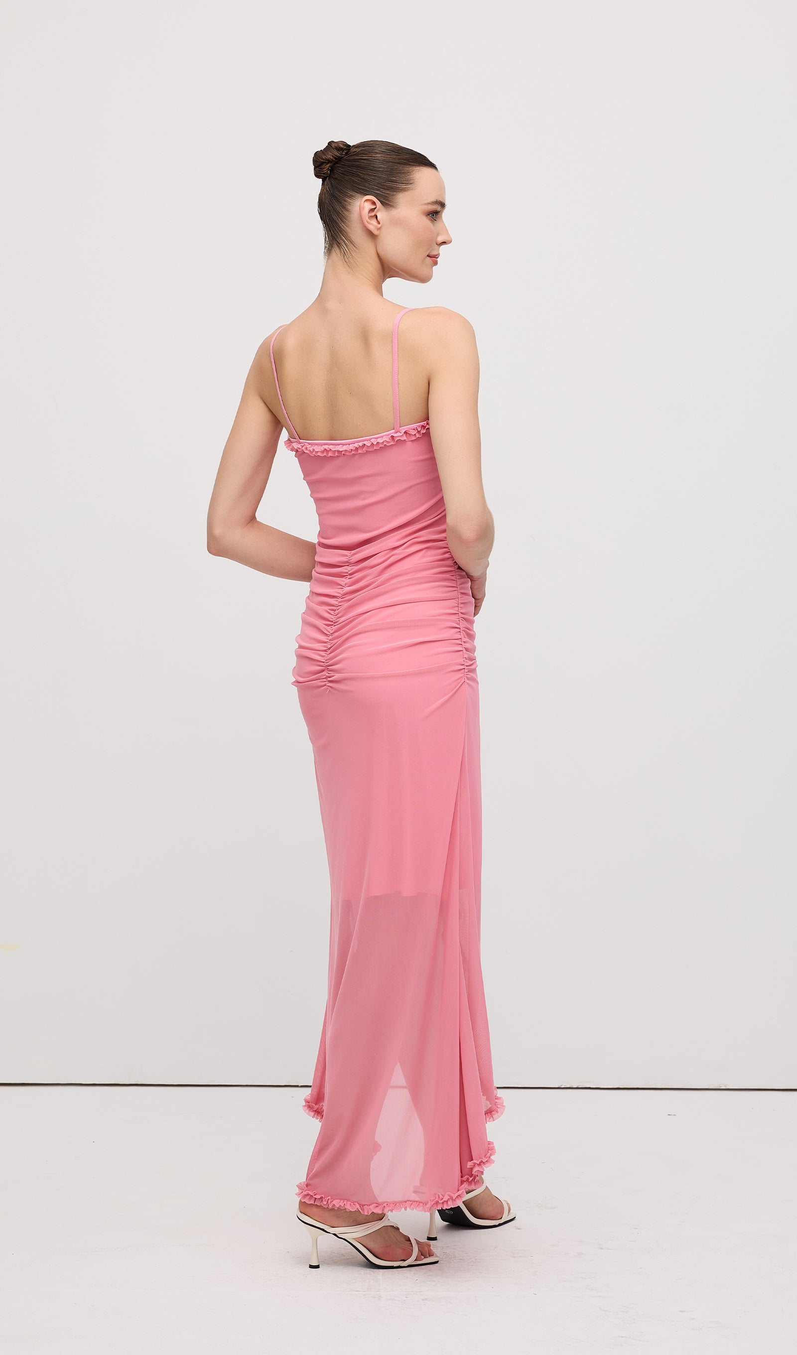 فستان ماكسي بكشكشة أمامية - وردي 