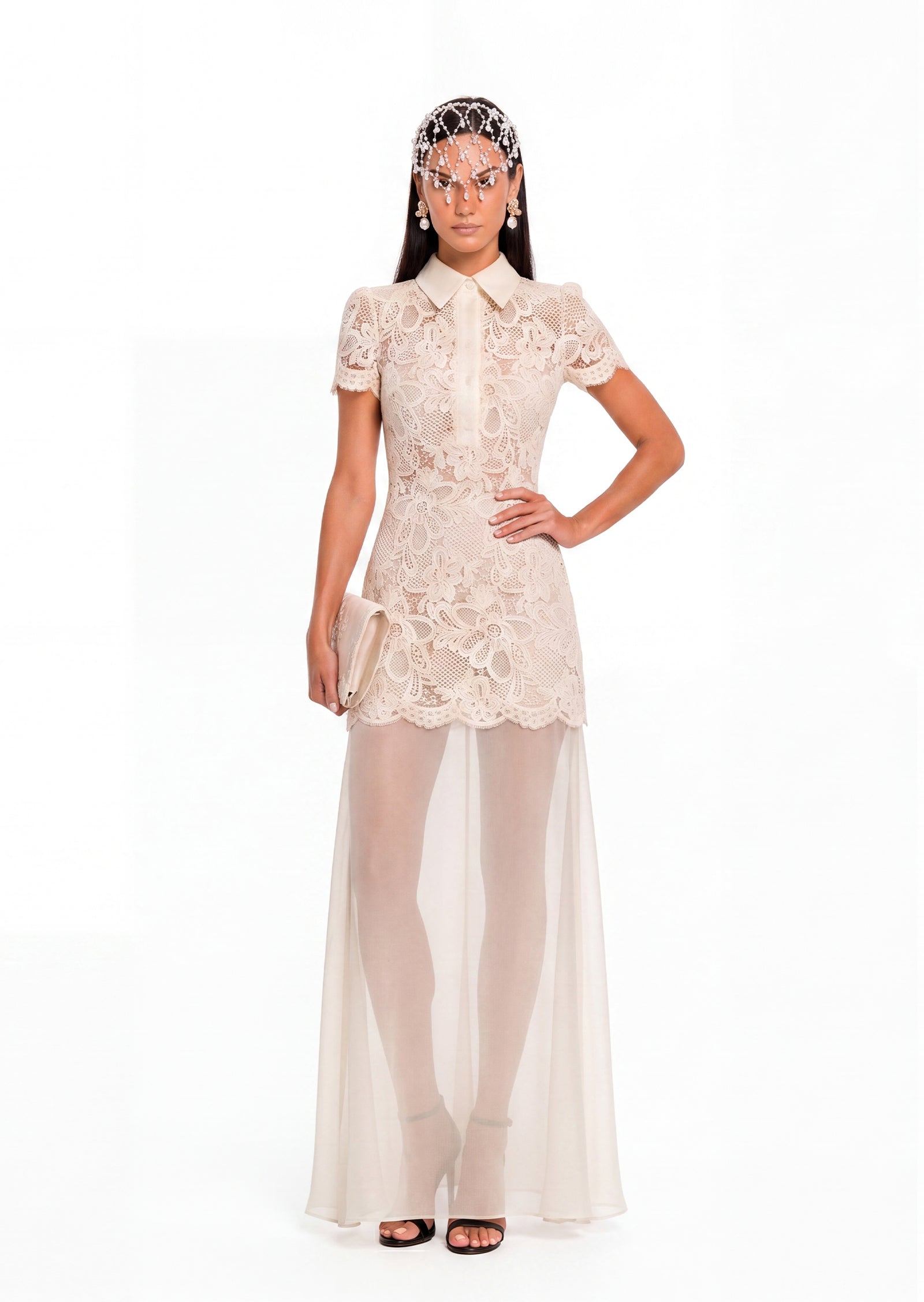Midikleid in A-Linie mit Blumenmuster und Laternenärmeln