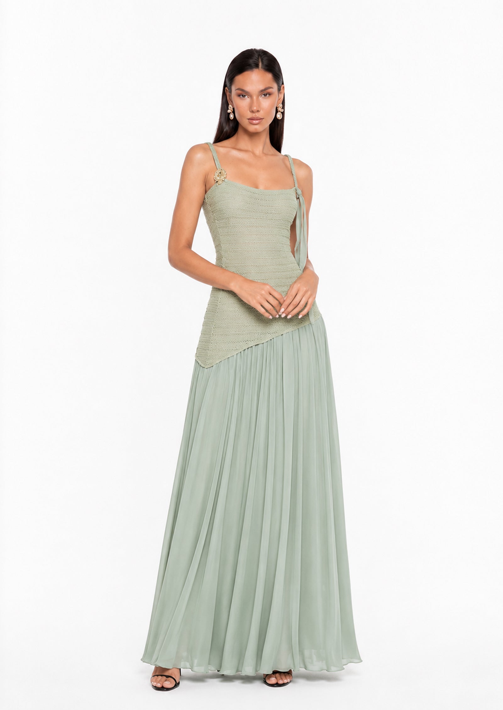 Midikleid in A-Linie mit Blumenmuster und Laternenärmeln