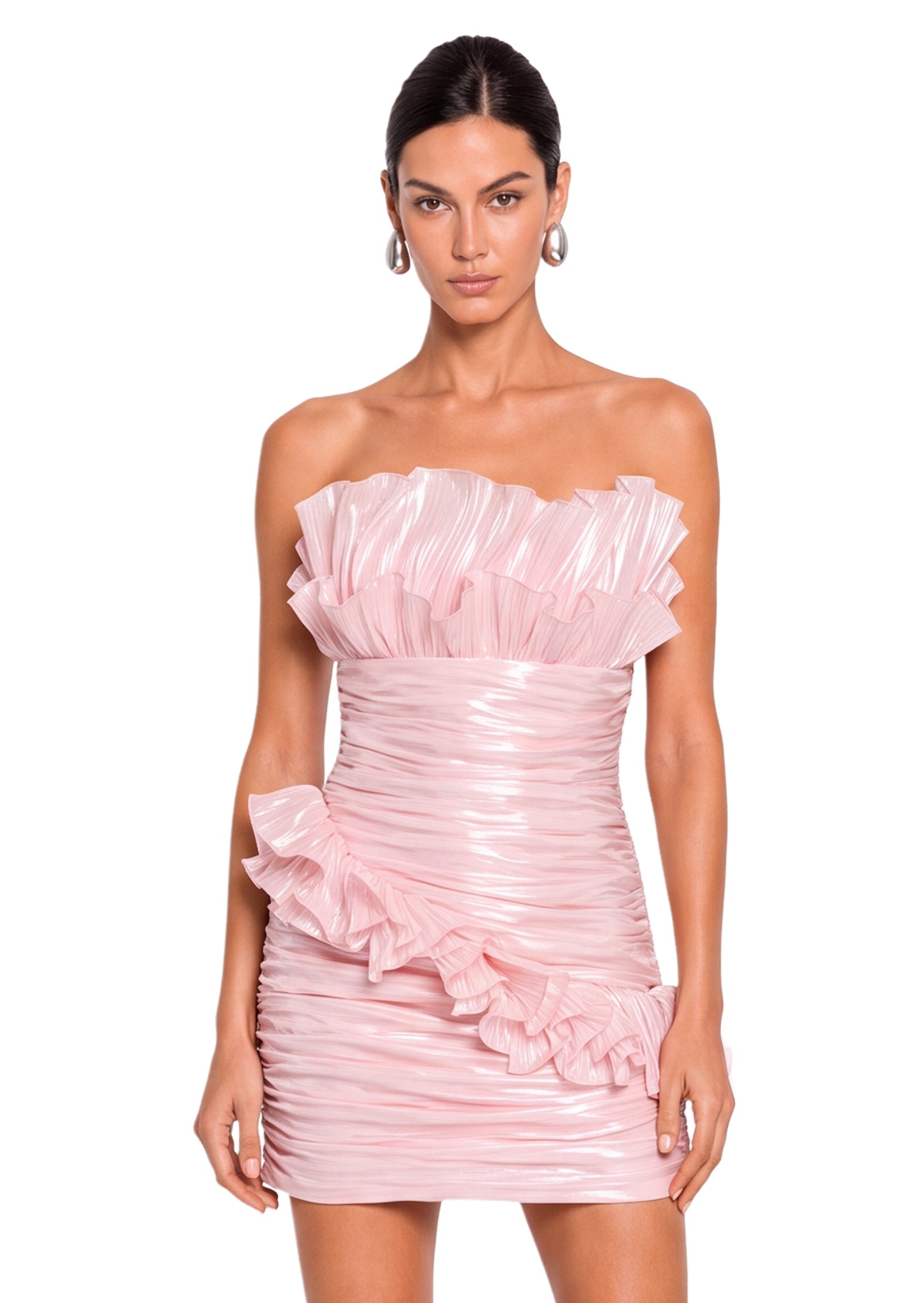 Babs Off Shoulder Ruffle Mini Dress In Pink