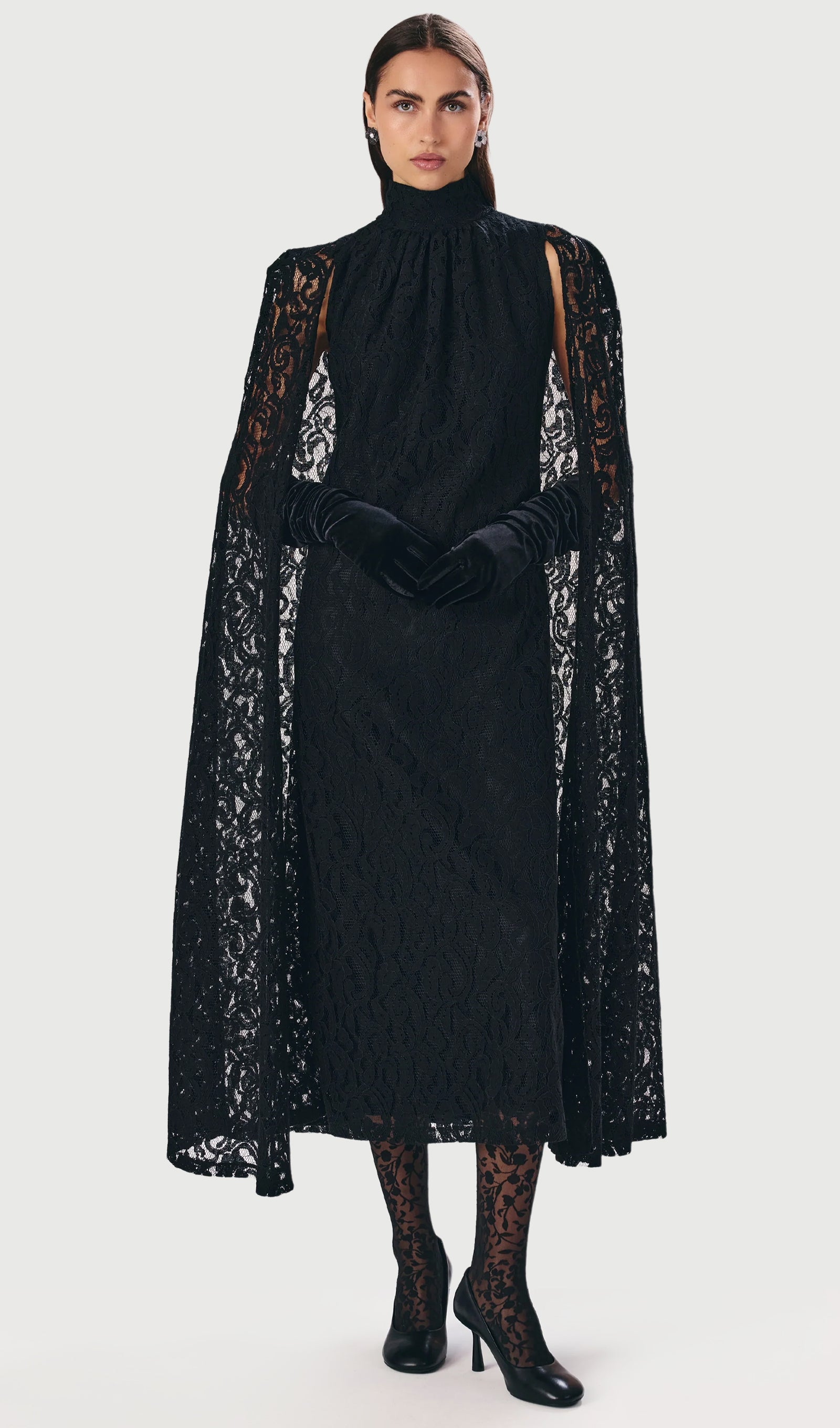 Midikleid in A-Linie mit Blumenmuster und Laternenärmeln