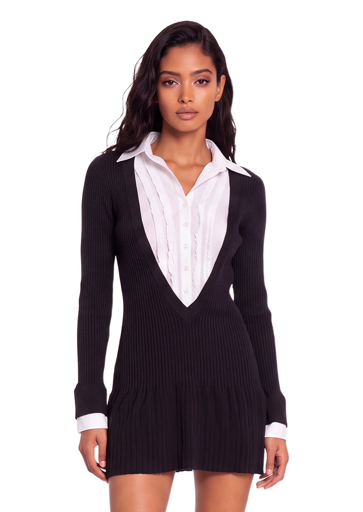 Tahir Knitted Patchwork Neckline Mini Dress