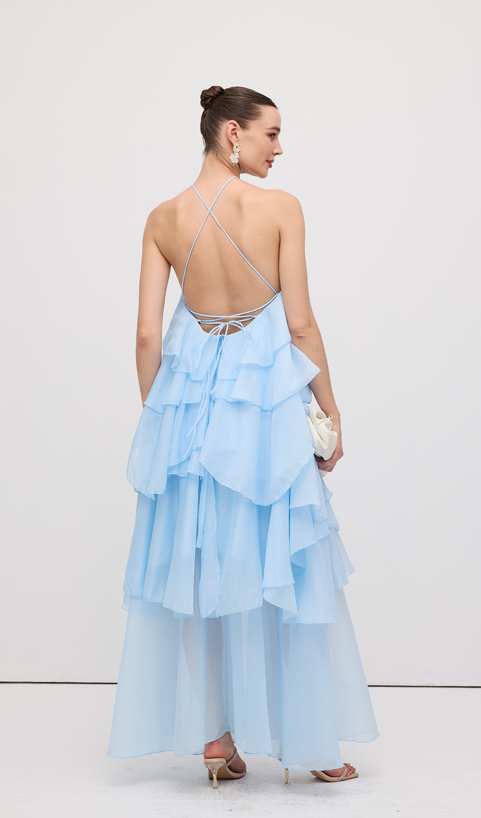 Midikleid in A-Linie mit Blumenmuster und Laternenärmeln