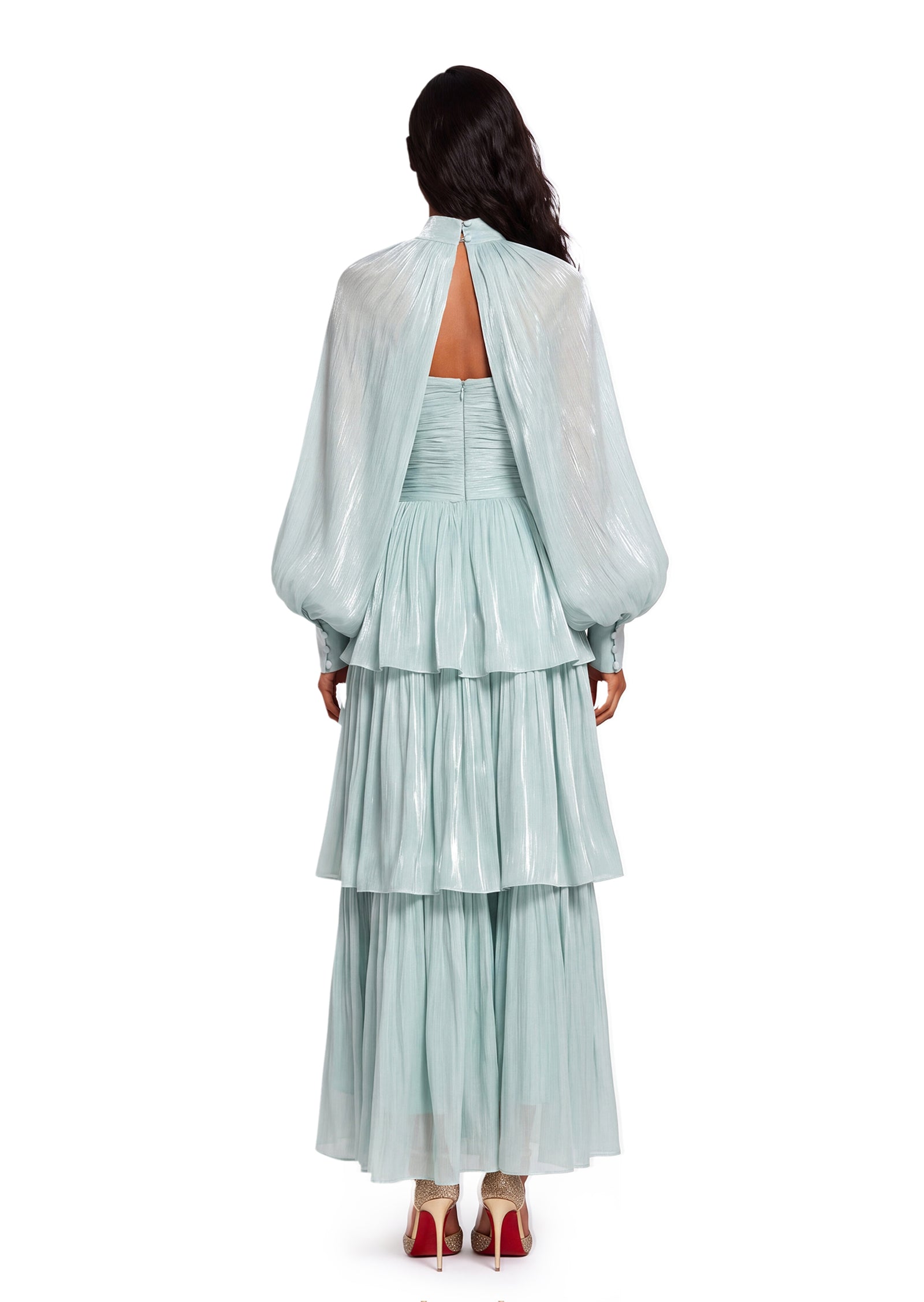 Midikleid in A-Linie mit Blumenmuster und Laternenärmeln