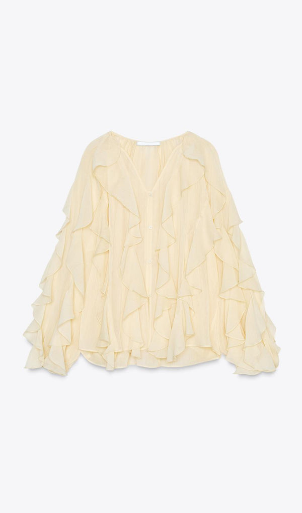 Raw Edge Ruffle Blouse Top