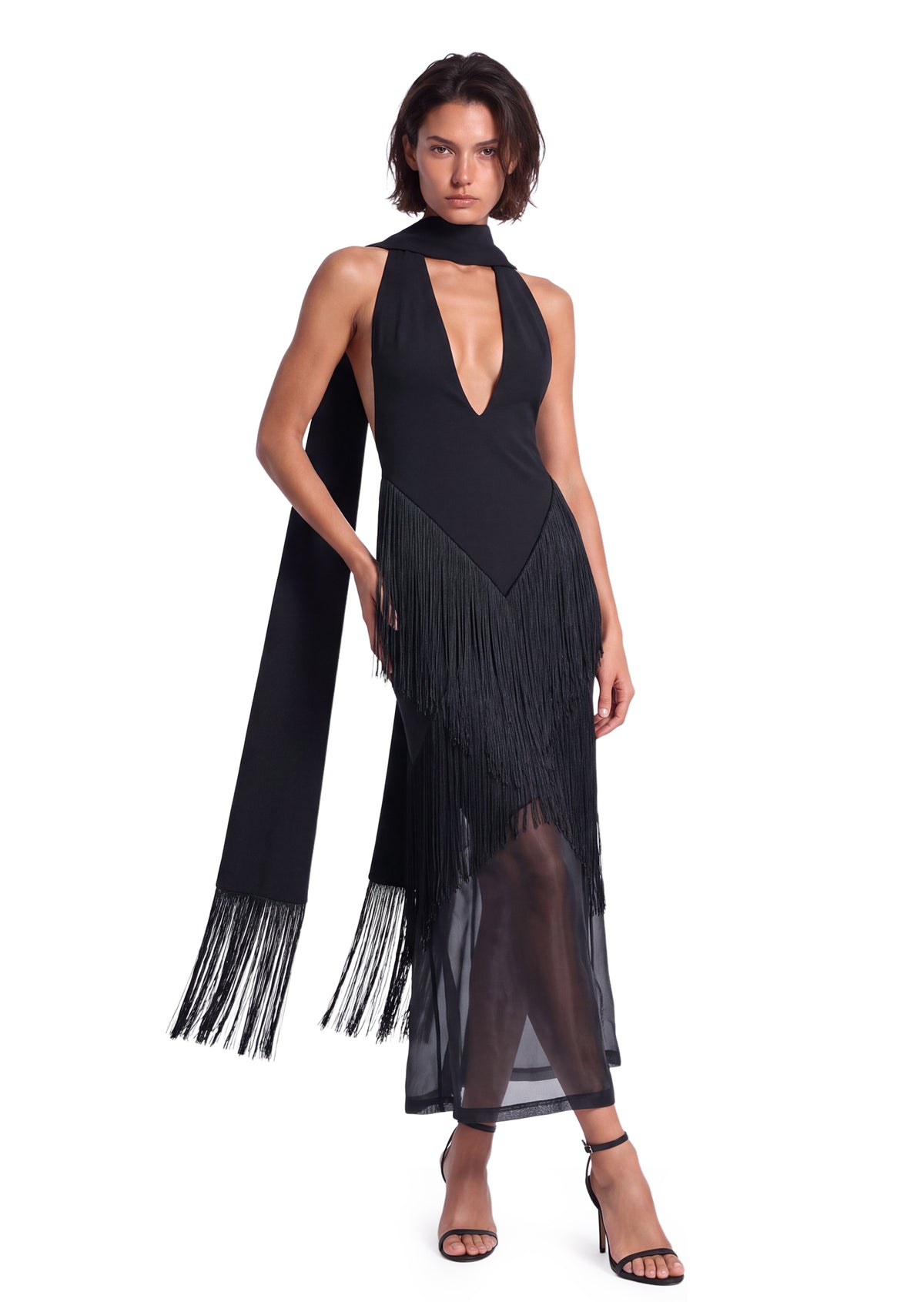 Zhaleh Halter Neck Fringe Maxi Dress