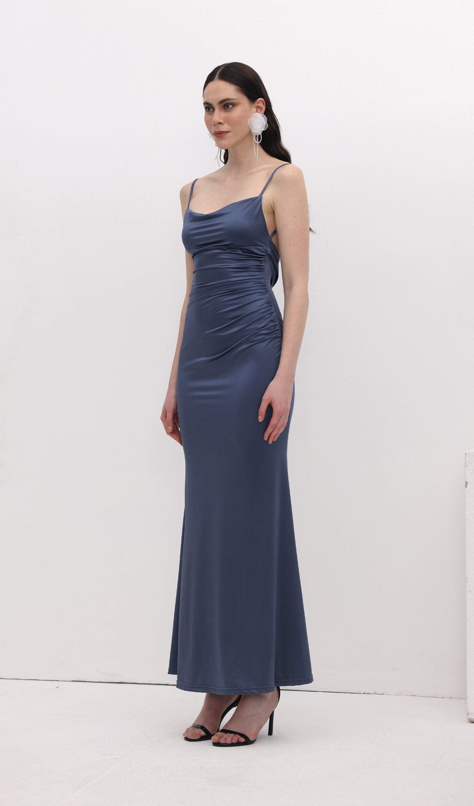 Midikleid in A-Linie mit Blumenmuster und Laternenärmeln