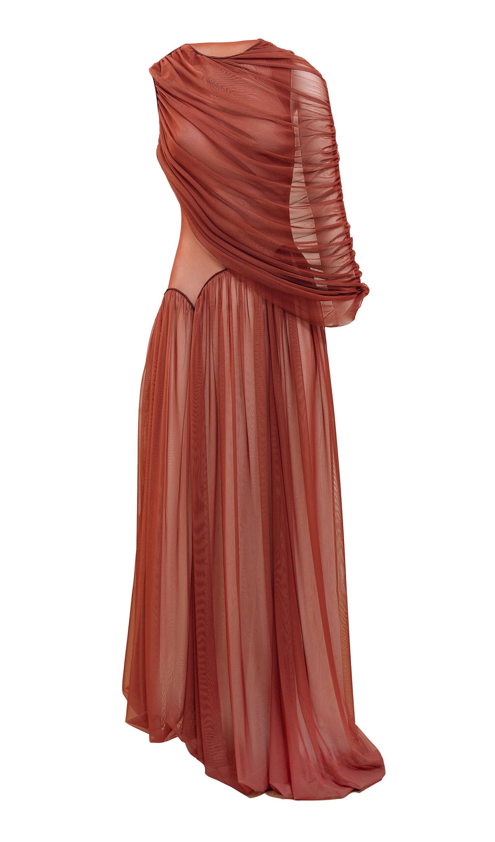 Cascade Draped Tulle-Blend Maxi Dress