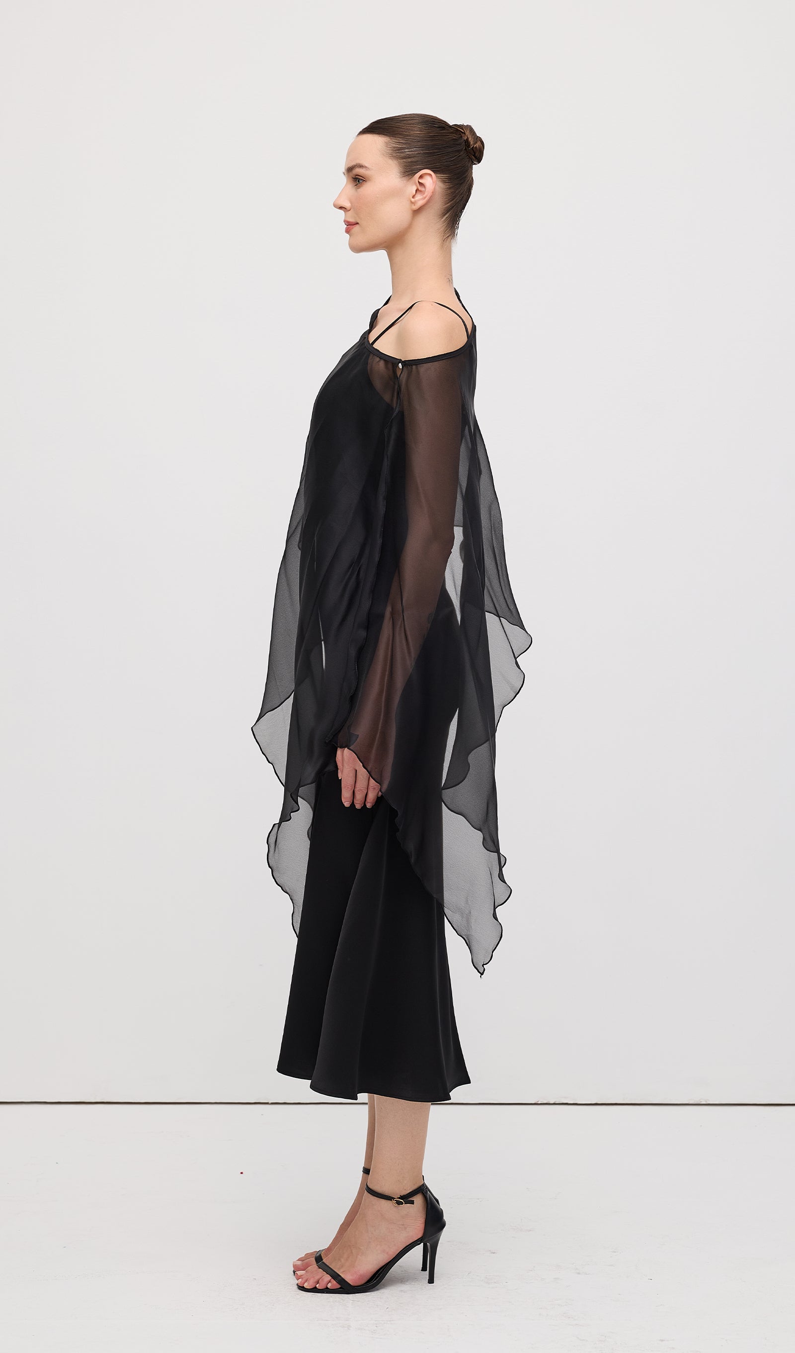 Midikleid in A-Linie mit Blumenmuster und Laternenärmeln