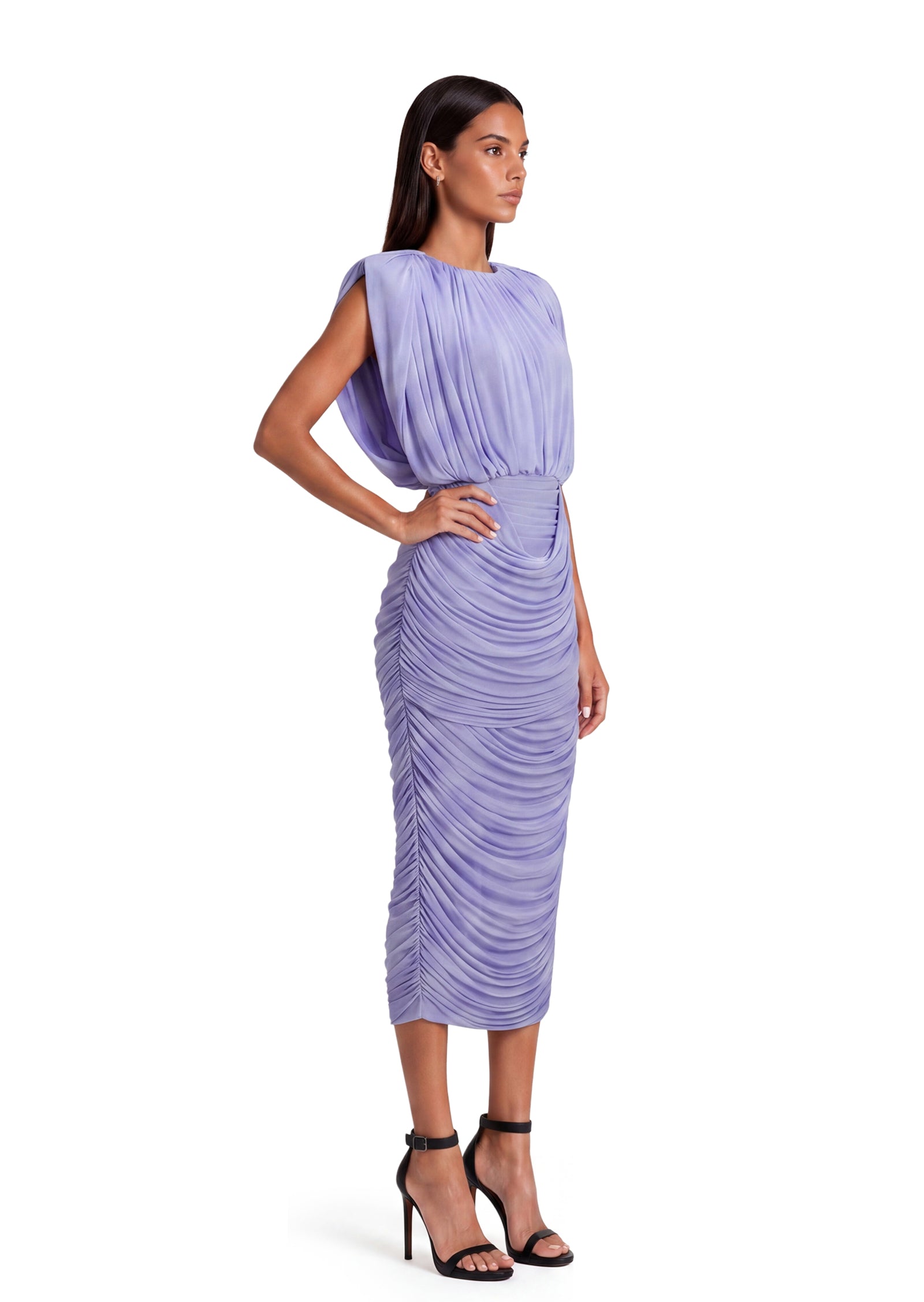 Midikleid in A-Linie mit Blumenmuster und Laternenärmeln