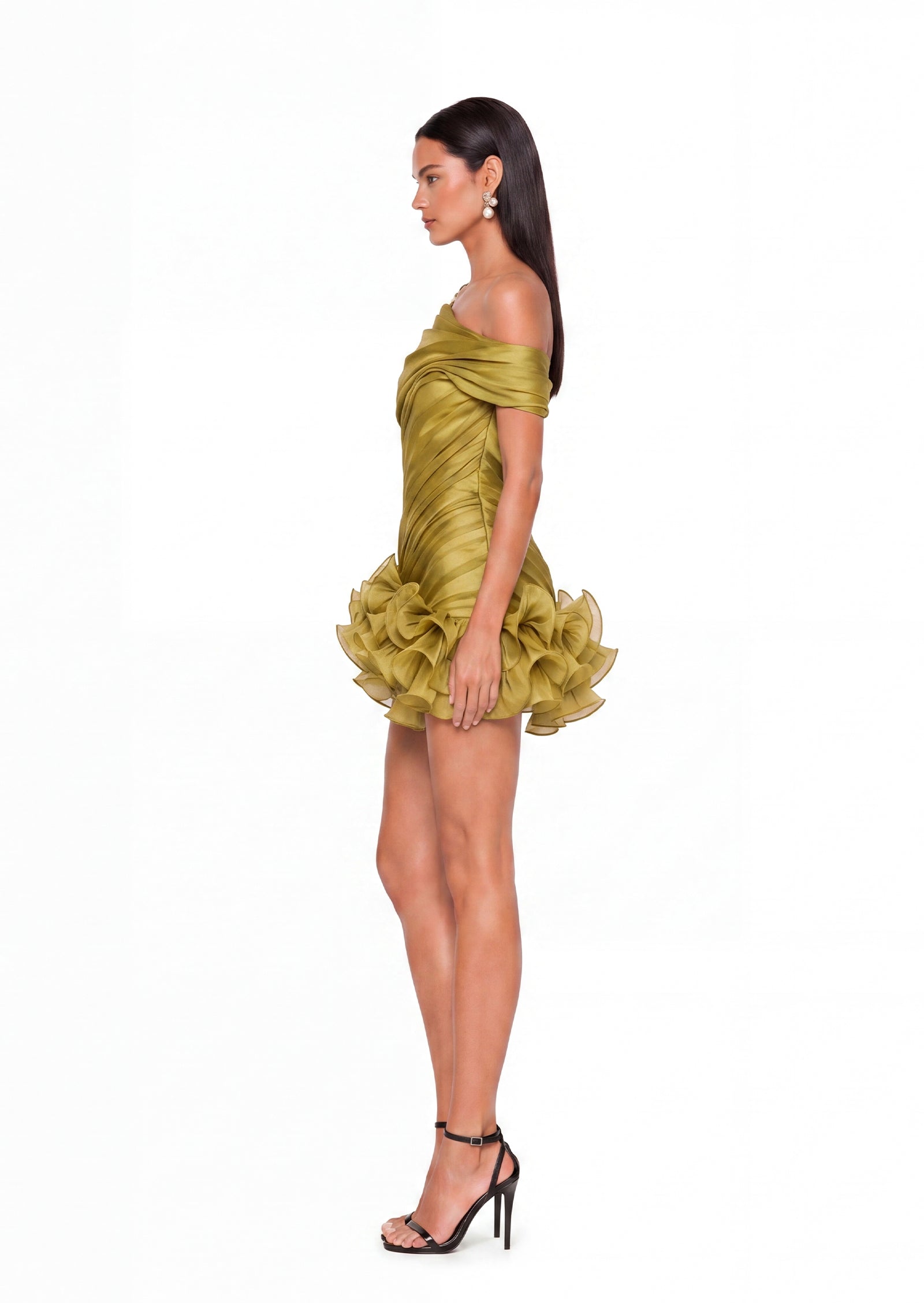 Midikleid in A-Linie mit Blumenmuster und Laternenärmeln