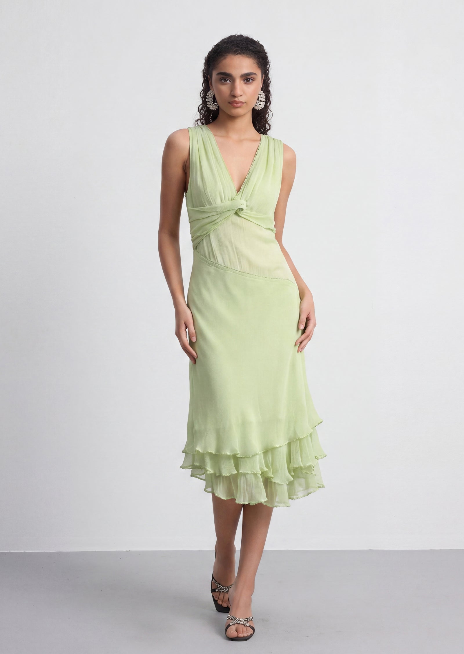 Karissa Multi-Layered Ruffle Dress In Light Green
