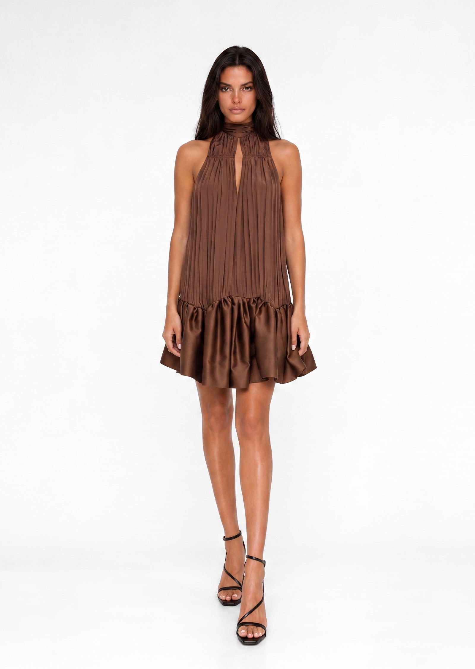 Abid Sleeveless Mini Dress In Dark Brown