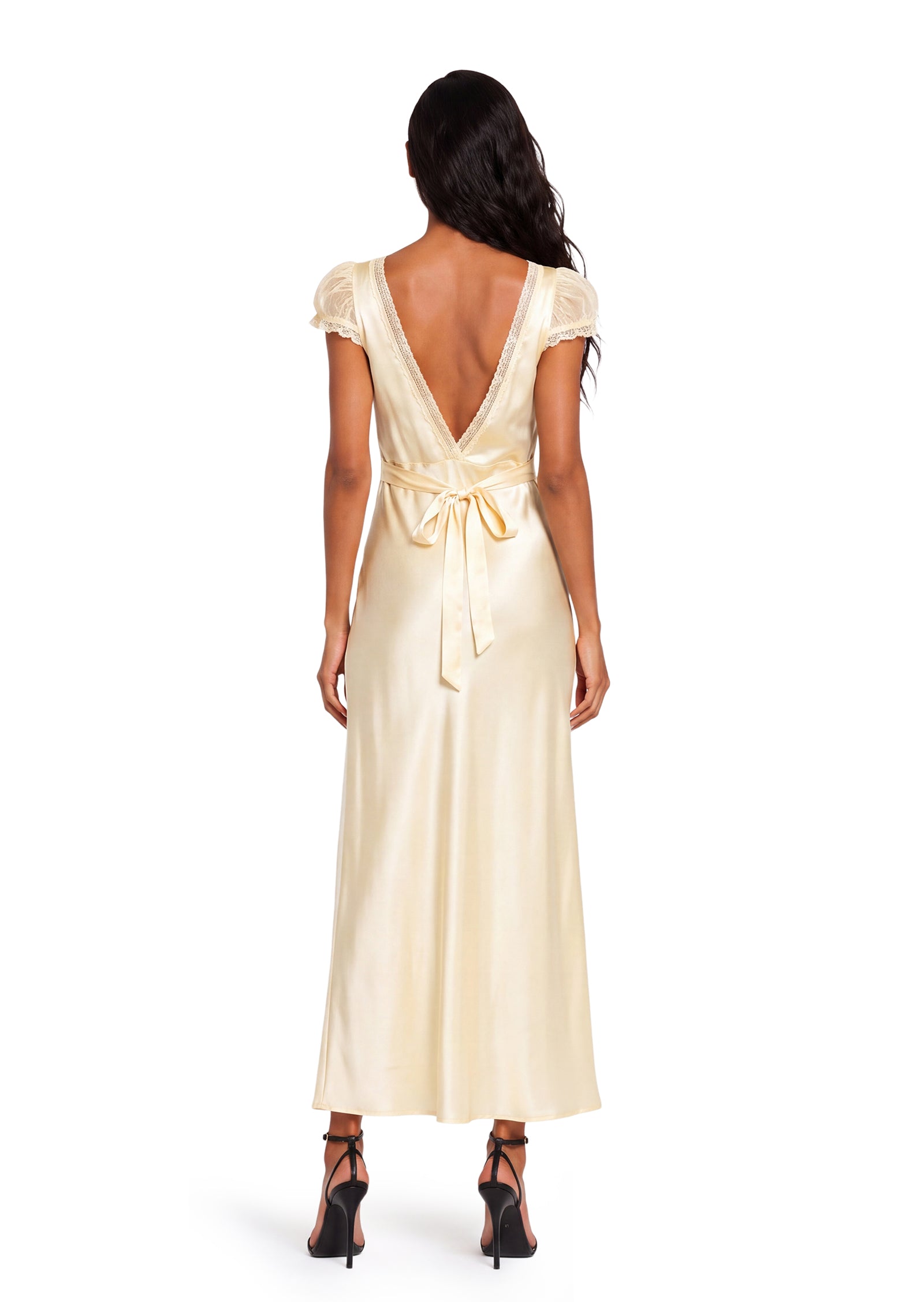 Gorelia Tulle Trimmed Satin Midi Dress