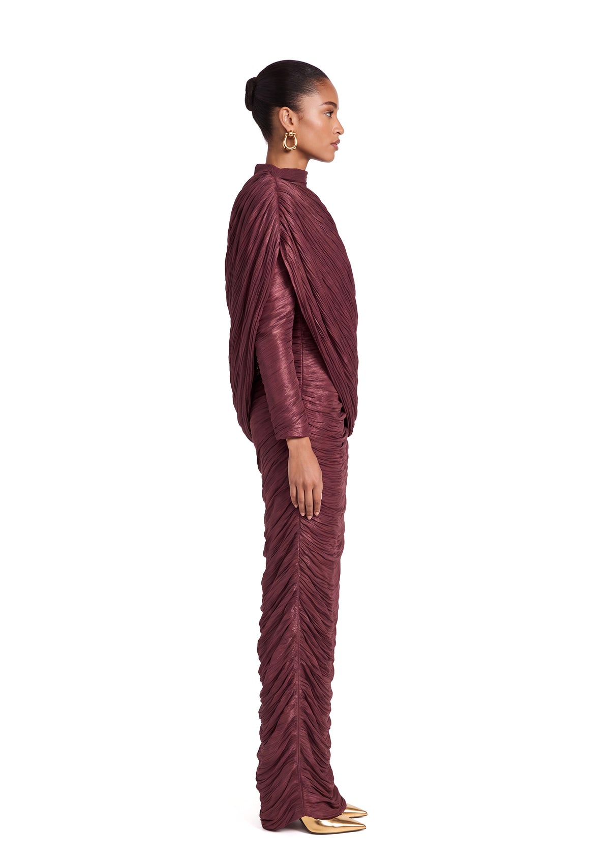 Yann Satin Long Sleeve Maxi Dress