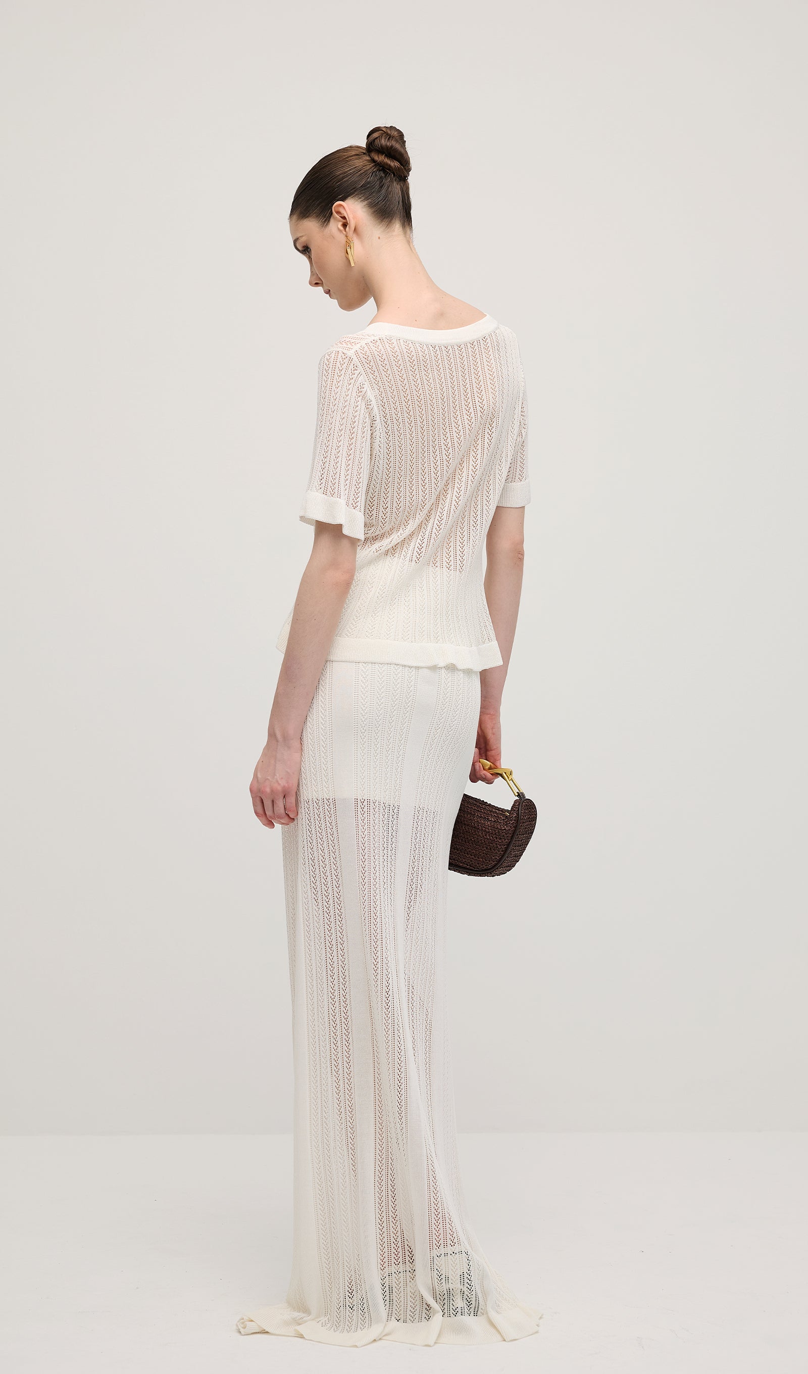 Openwork Jersey Maxi Skirt Sets In White
