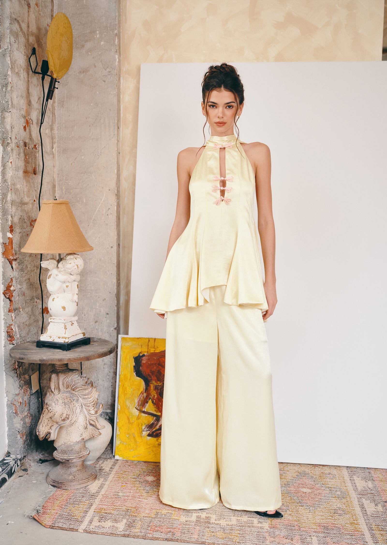 Midikleid in A-Linie mit Blumenmuster und Laternenärmeln