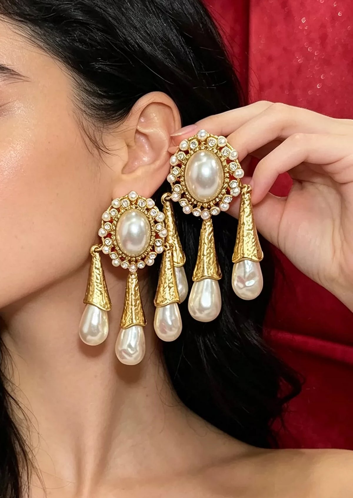 Edda Pearl Teardrop Tassel Earrings