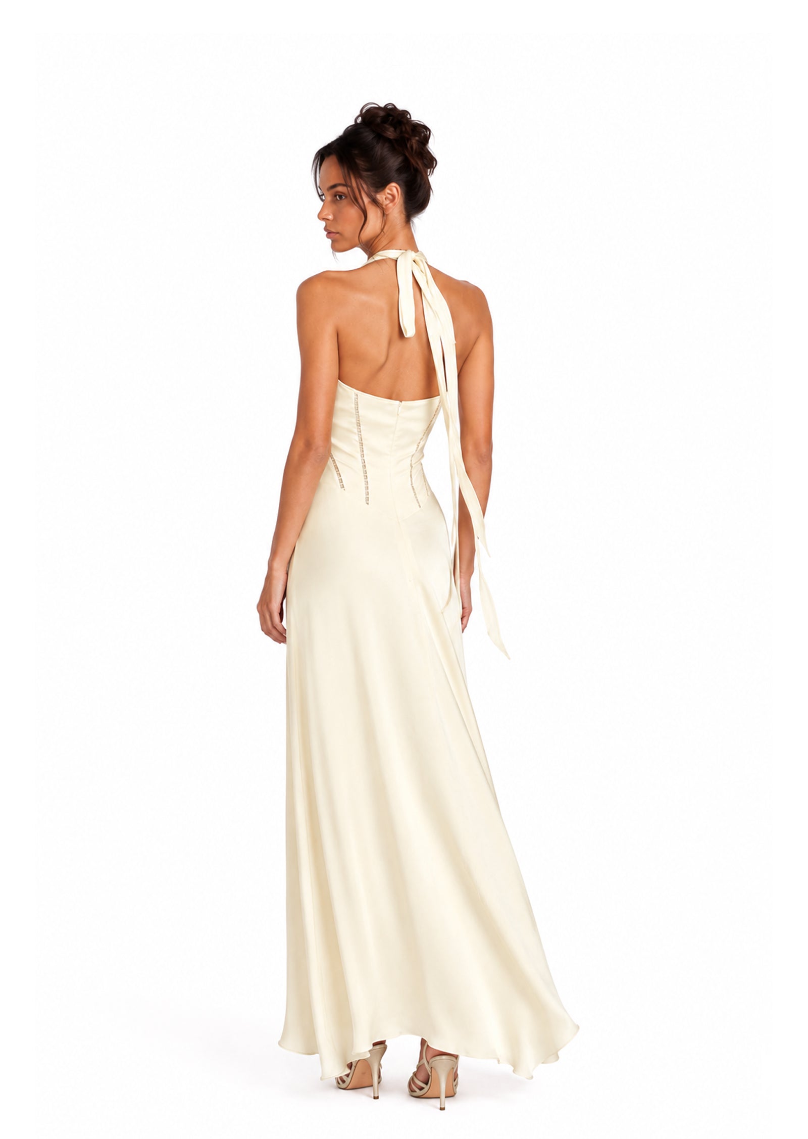 Bayou Halter Neck Deep V Satin Maxi Dress