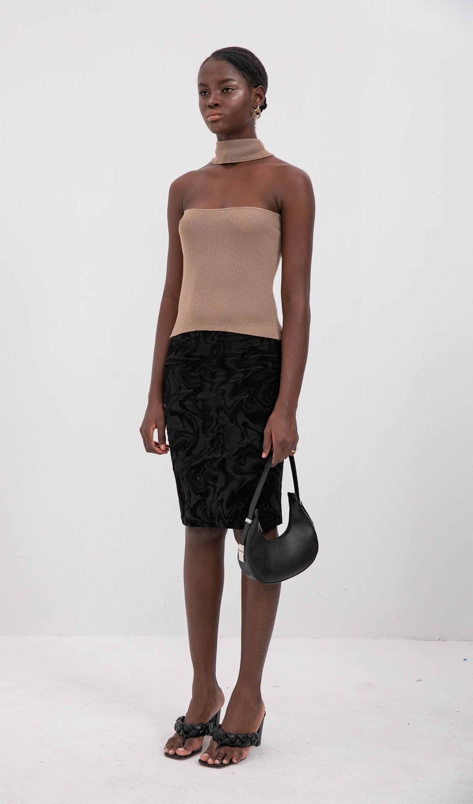 Trendy Wool Halter Top-Coffee