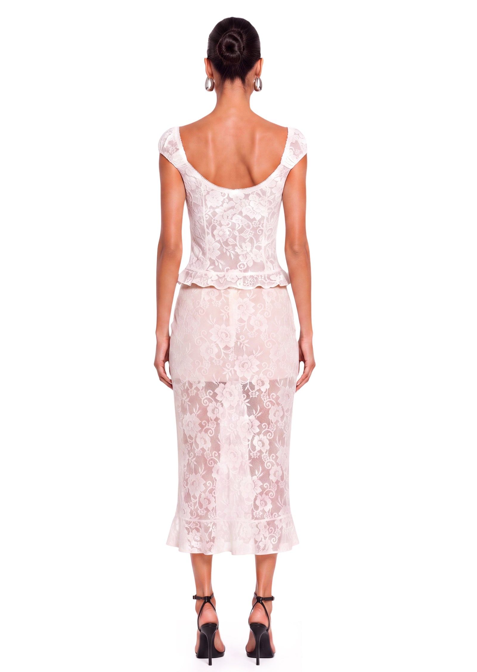 Midikleid in A-Linie mit Blumenmuster und Laternenärmeln
