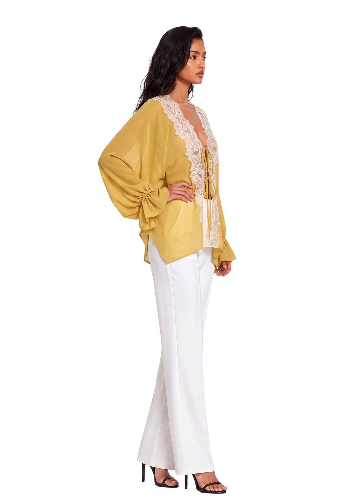 Kader Sheer Lace Top In Yellow