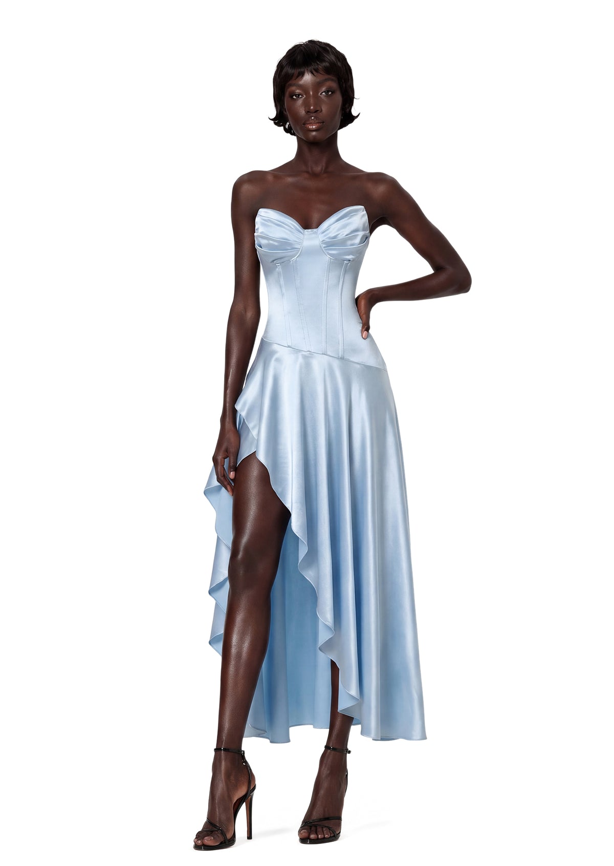 Midikleid in A-Linie mit Blumenmuster und Laternenärmeln
